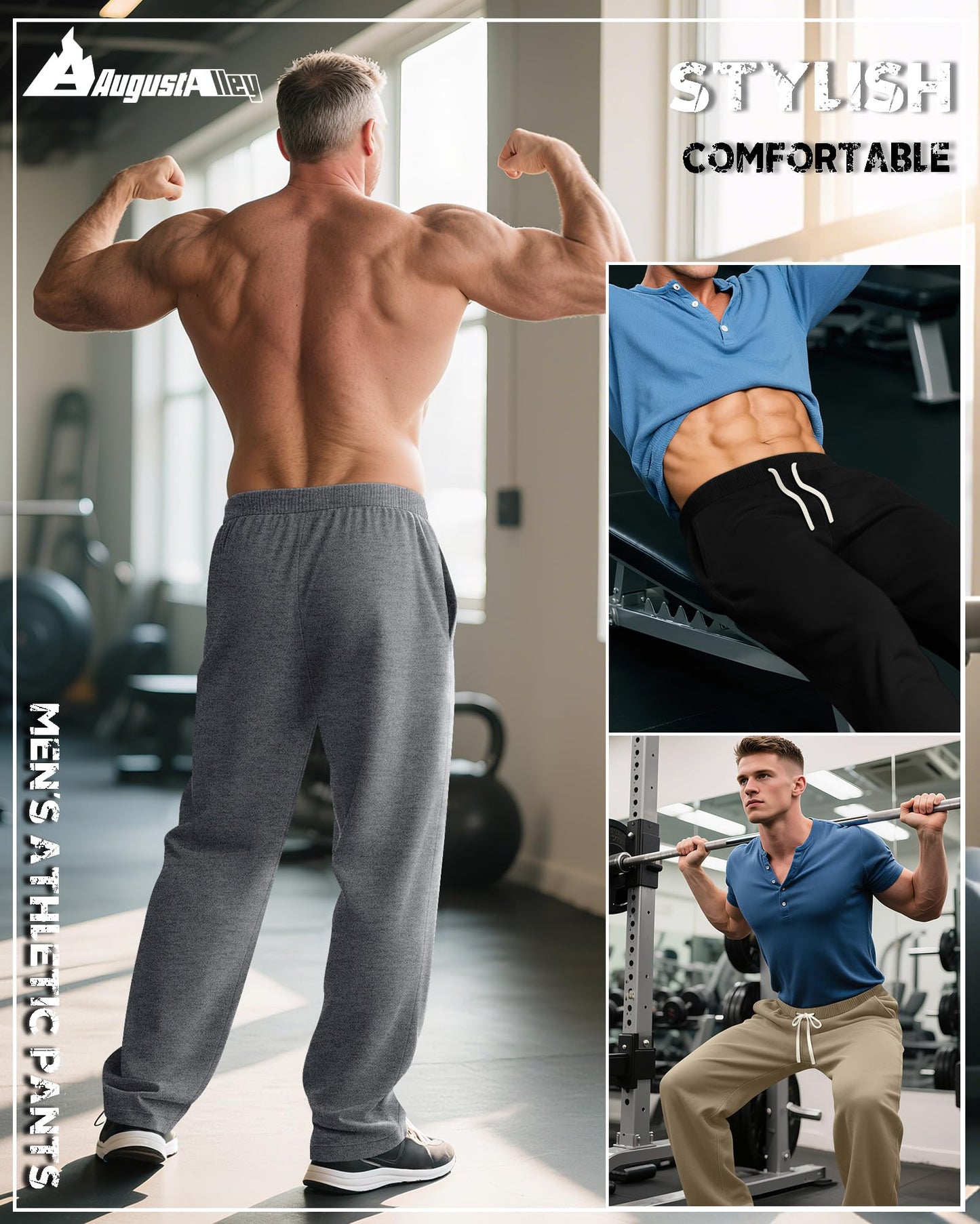 3 Pack Big and Tall Men's Sweatpants Open Bottom Athletic Pants Drawstring Elastic Waist with Pockets