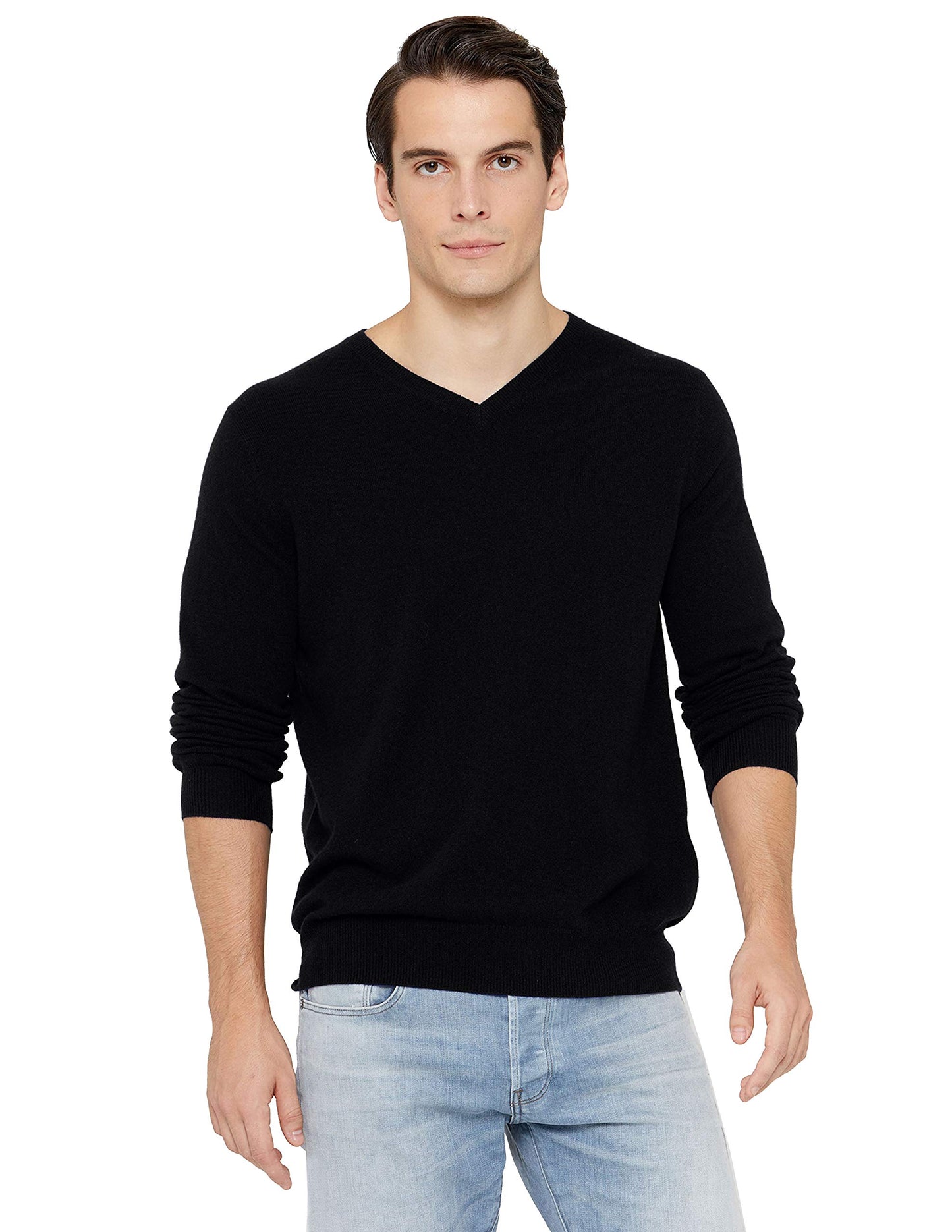 State Cashmere Men's Essential V-Neck Sweater 100% Pure Cashmere Classic Long Sleeve Pullover