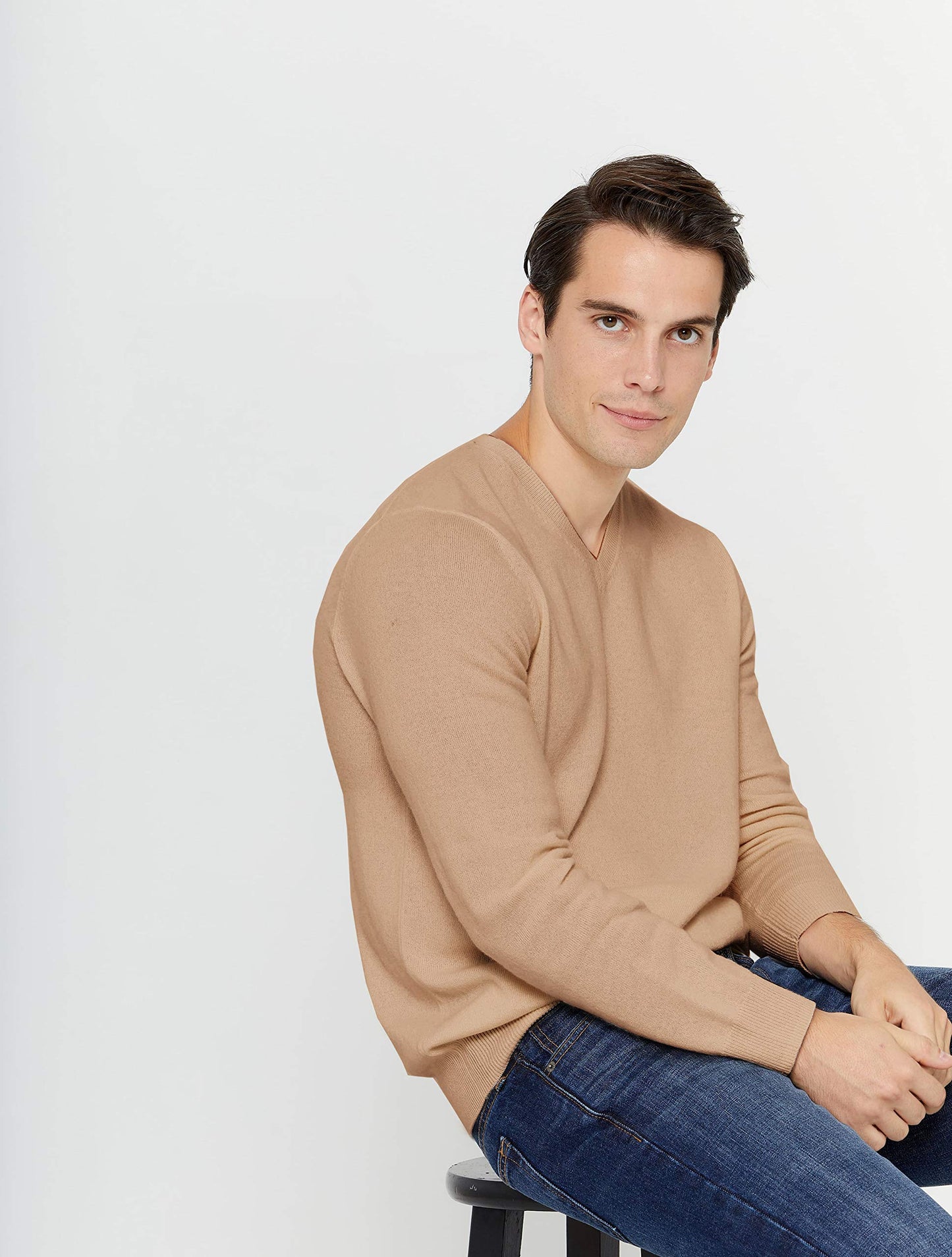 State Cashmere Men's Essential V-Neck Sweater 100% Pure Cashmere Classic Long Sleeve Pullover