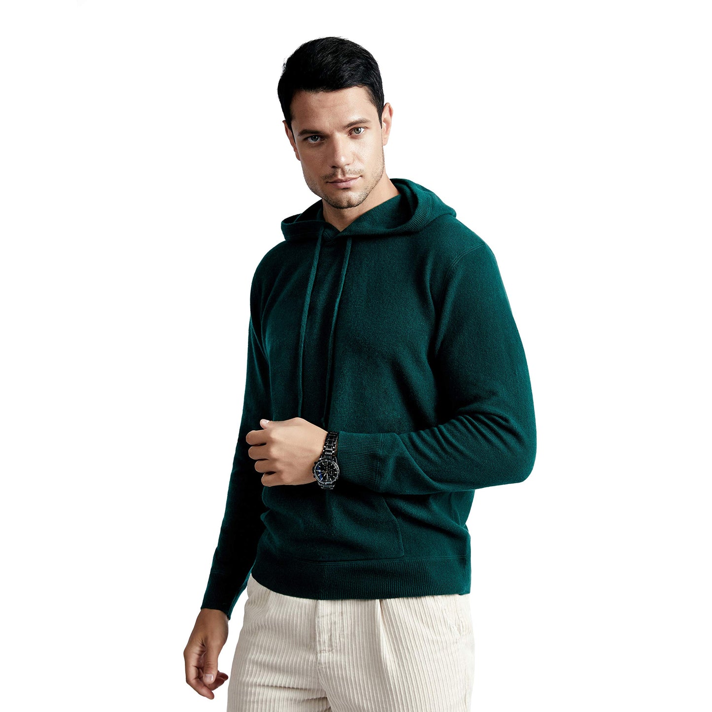 BEYOND FASHION Men's Sweater Pocket Hoodie Pullover - 100% Pure Cashmere