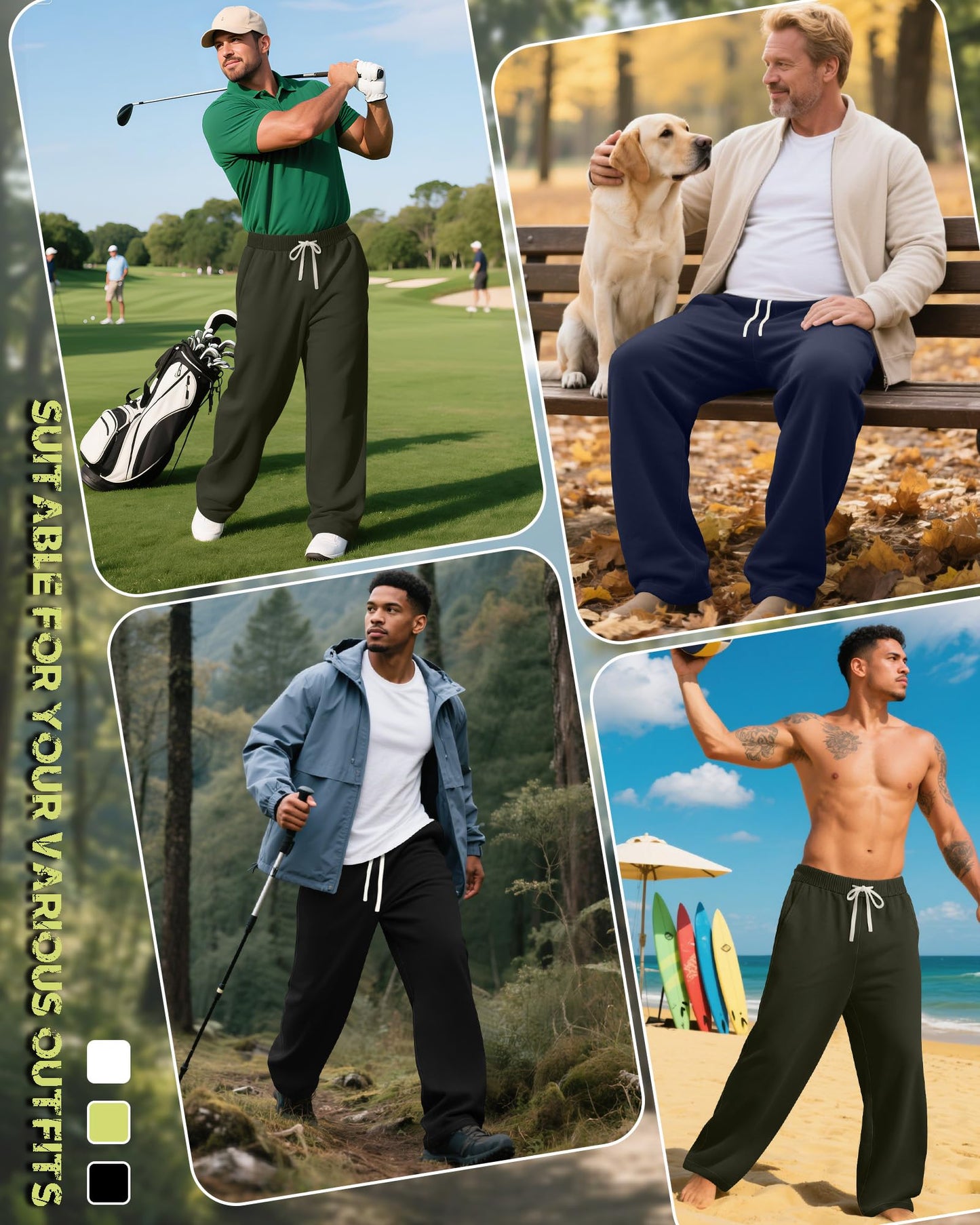 3 Pack Big and Tall Men's Sweatpants Open Bottom Athletic Pants Drawstring Elastic Waist with Pockets