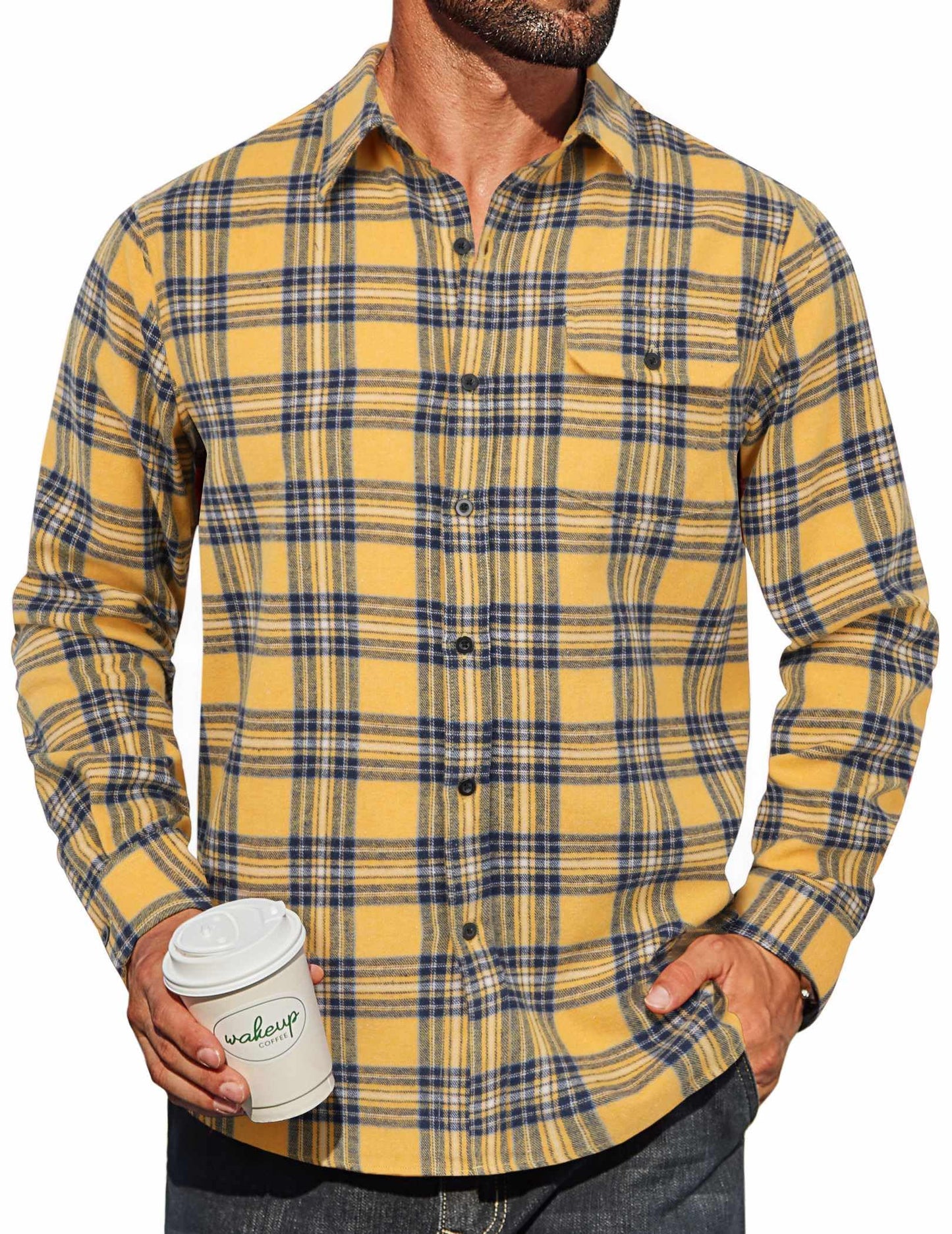 COOFANDY Mens Flannel Plaid Shirts Long Sleeve Casual Button Down Cotton Shirt with Pocket