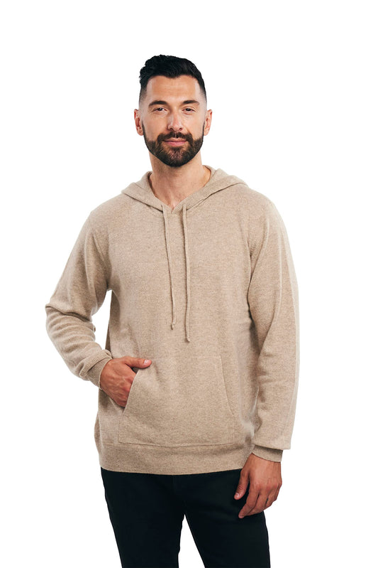 BEYOND FASHION Men's Sweater Pocket Hoodie Pullover - 100% Pure Cashmere