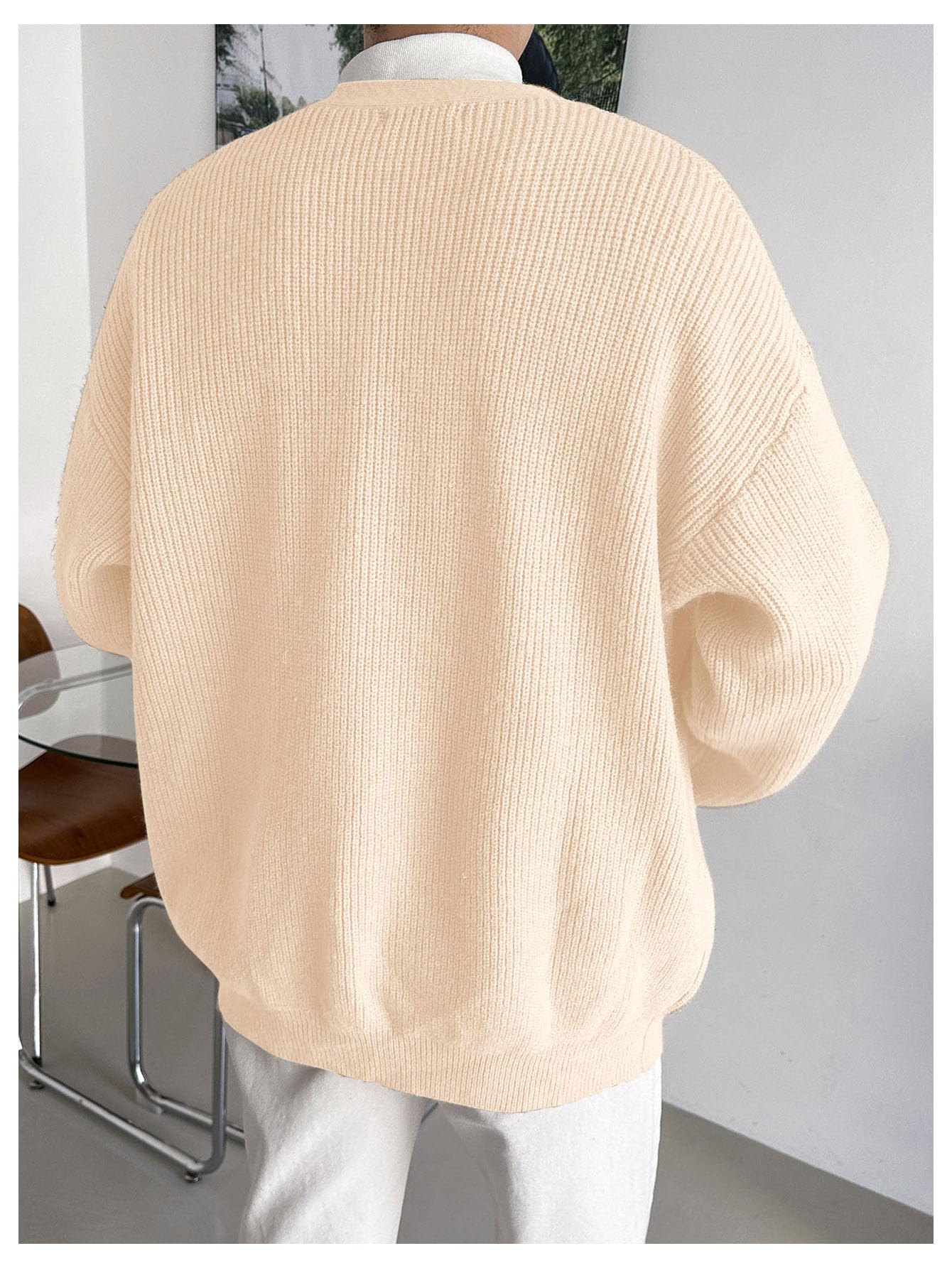 Floerns Men's Casual Long Sleeve Button Front V Neck Rib Knit Cardigan Sweaters