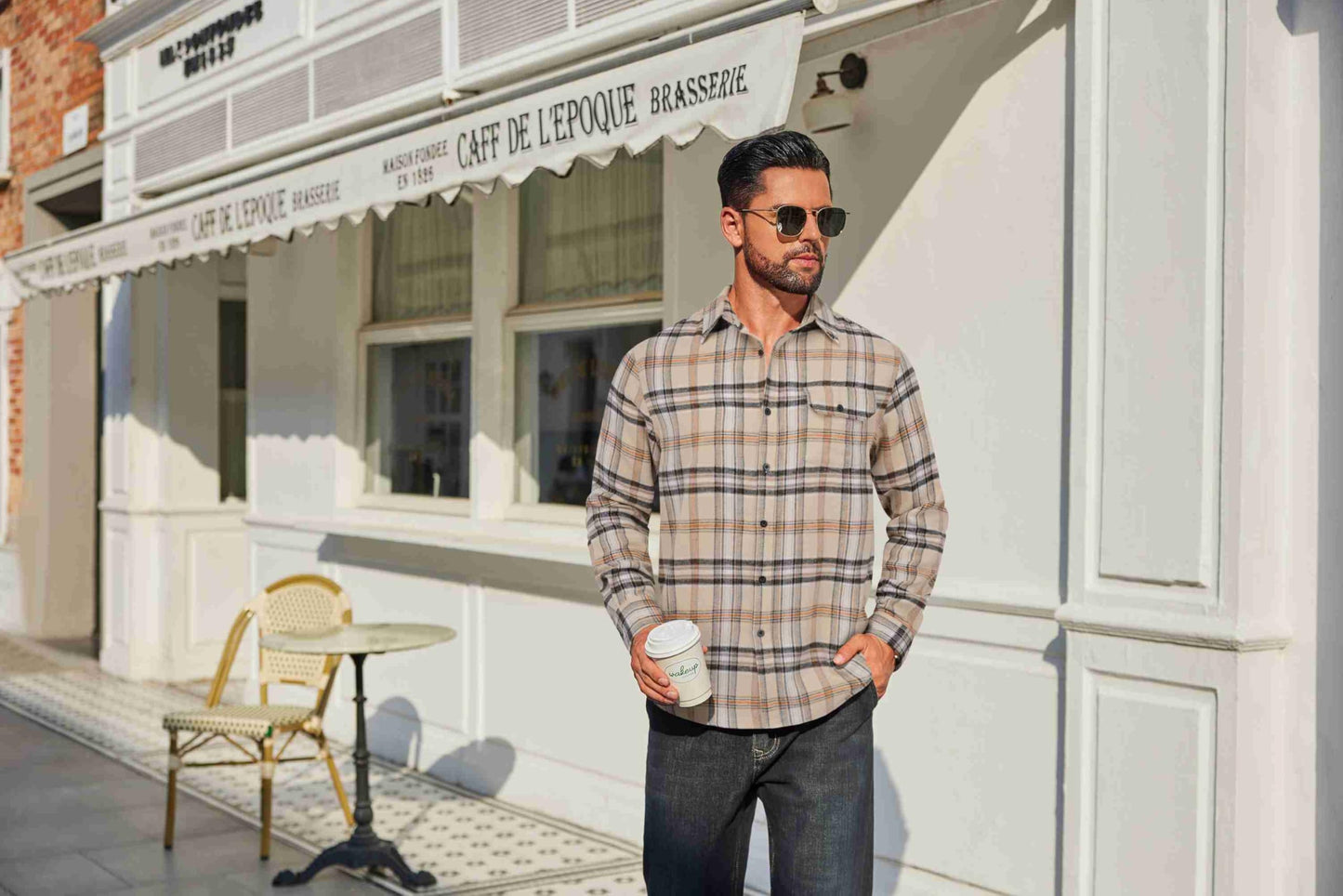 COOFANDY Mens Flannel Plaid Shirts Long Sleeve Casual Button Down Cotton Shirt with Pocket