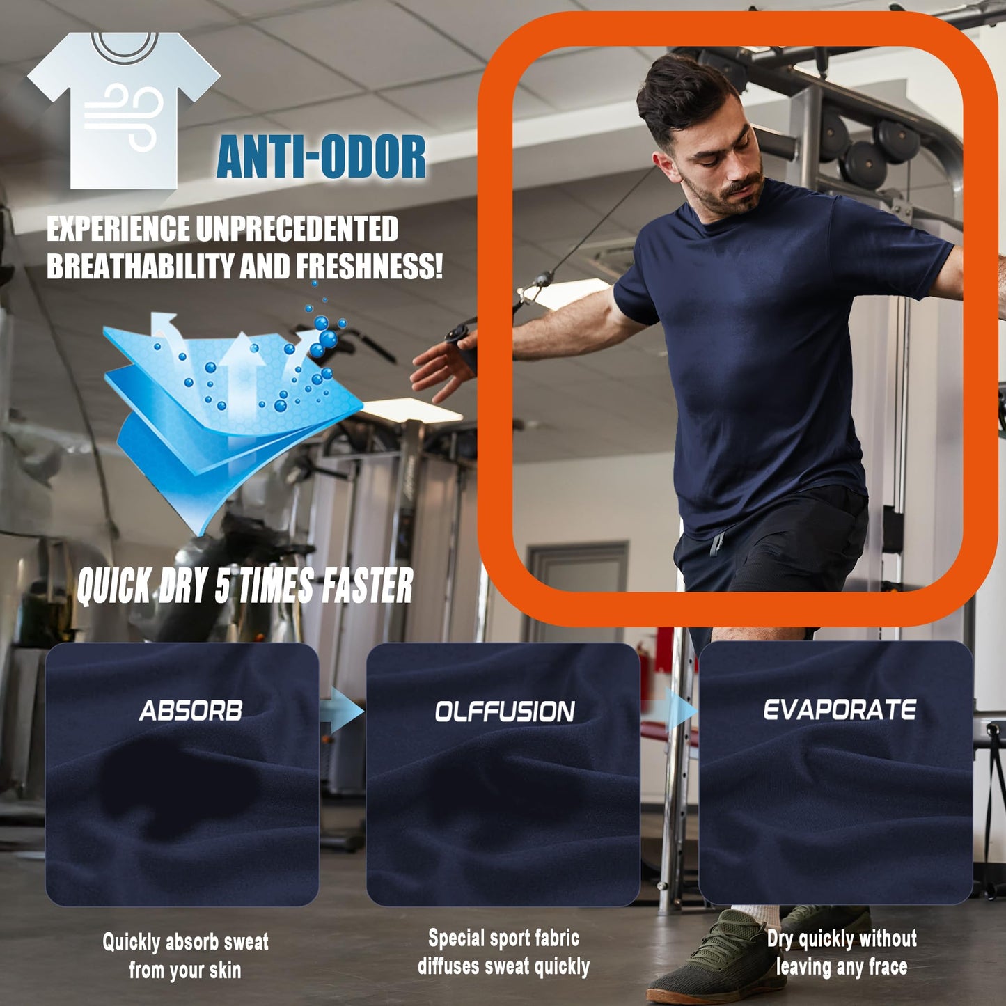 Men's Cooling Workout Shirts Bamboo Viscose Anti Odor Moisture Wicking Athletic Short Sleeve Lightweight Loose Gym Tee