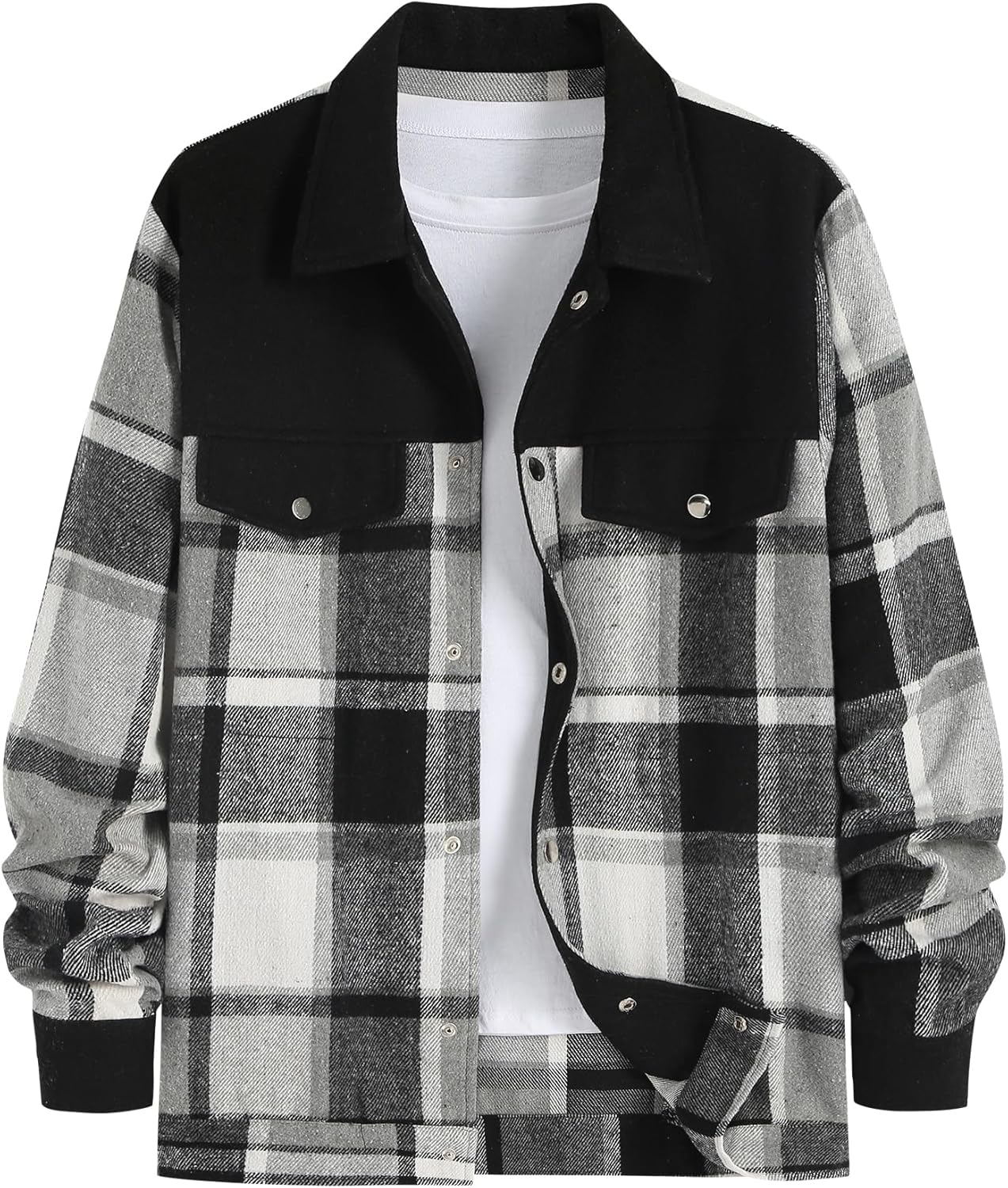 ZAFUL Mens Plaid Shirt,Long Sleeves,Classic Flannel Shirt Button Down Shirt Jacket Tops