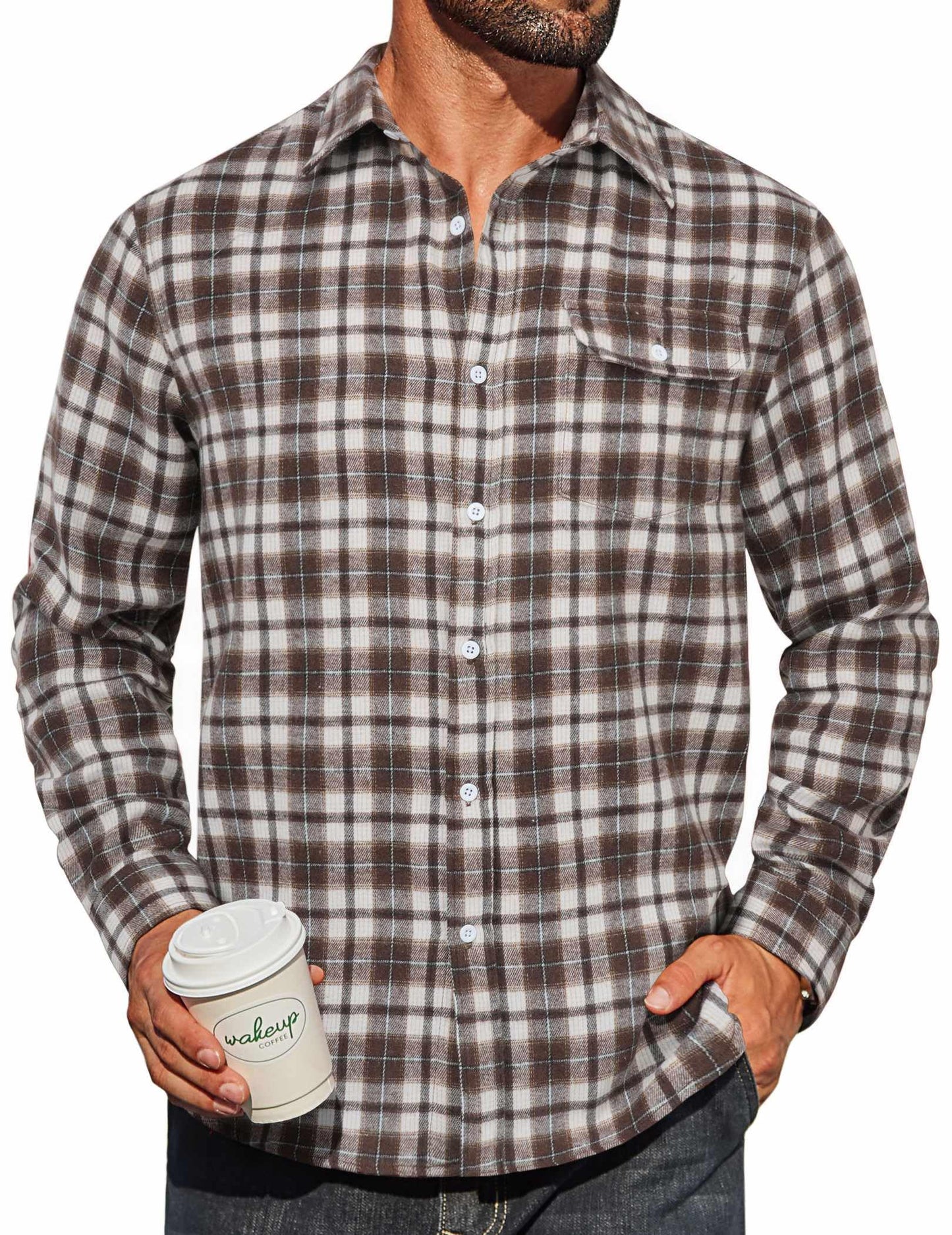 COOFANDY Mens Flannel Plaid Shirts Long Sleeve Casual Button Down Cotton Shirt with Pocket