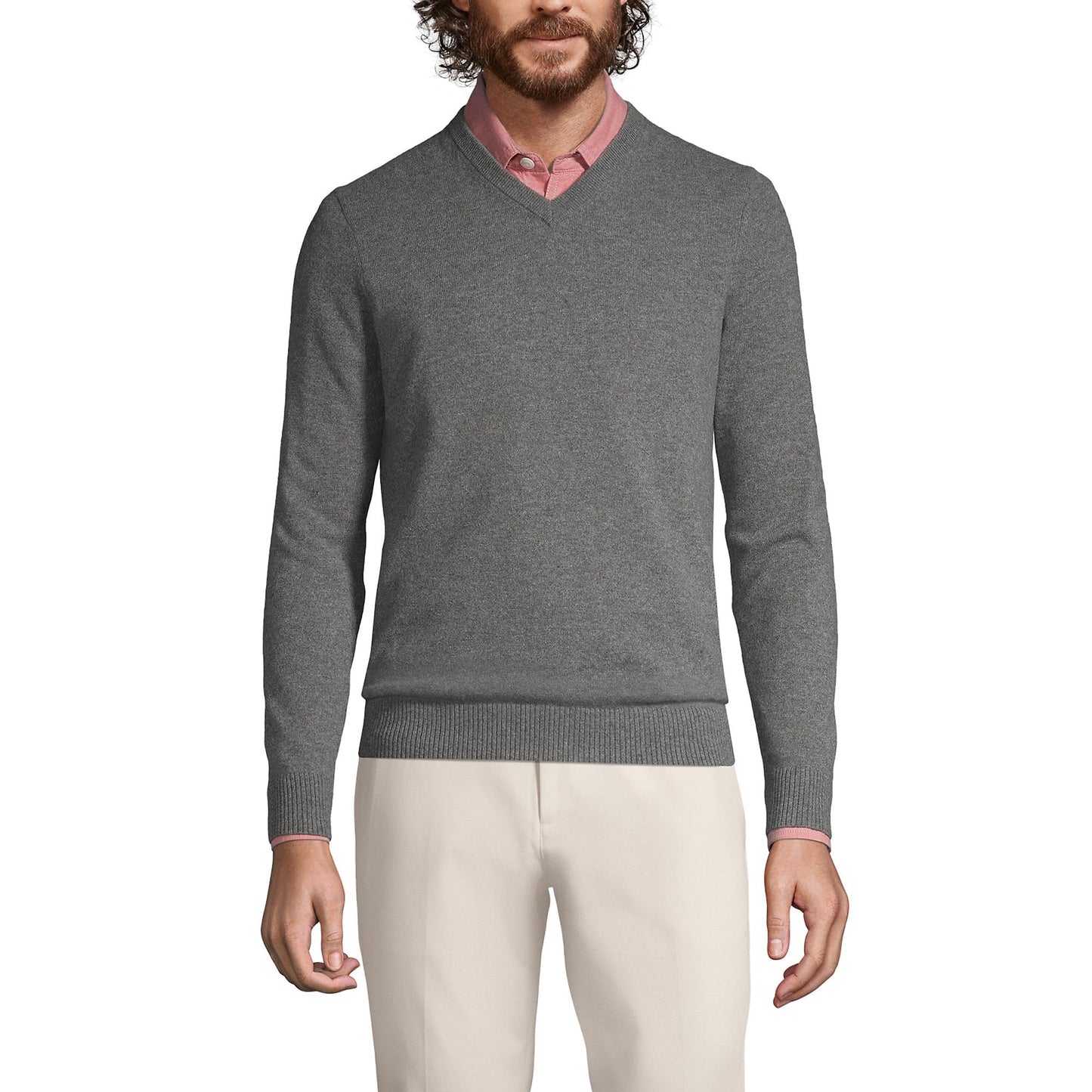 Lands' End Men's Fine Gauge Cashmere V-Neck Sweater
