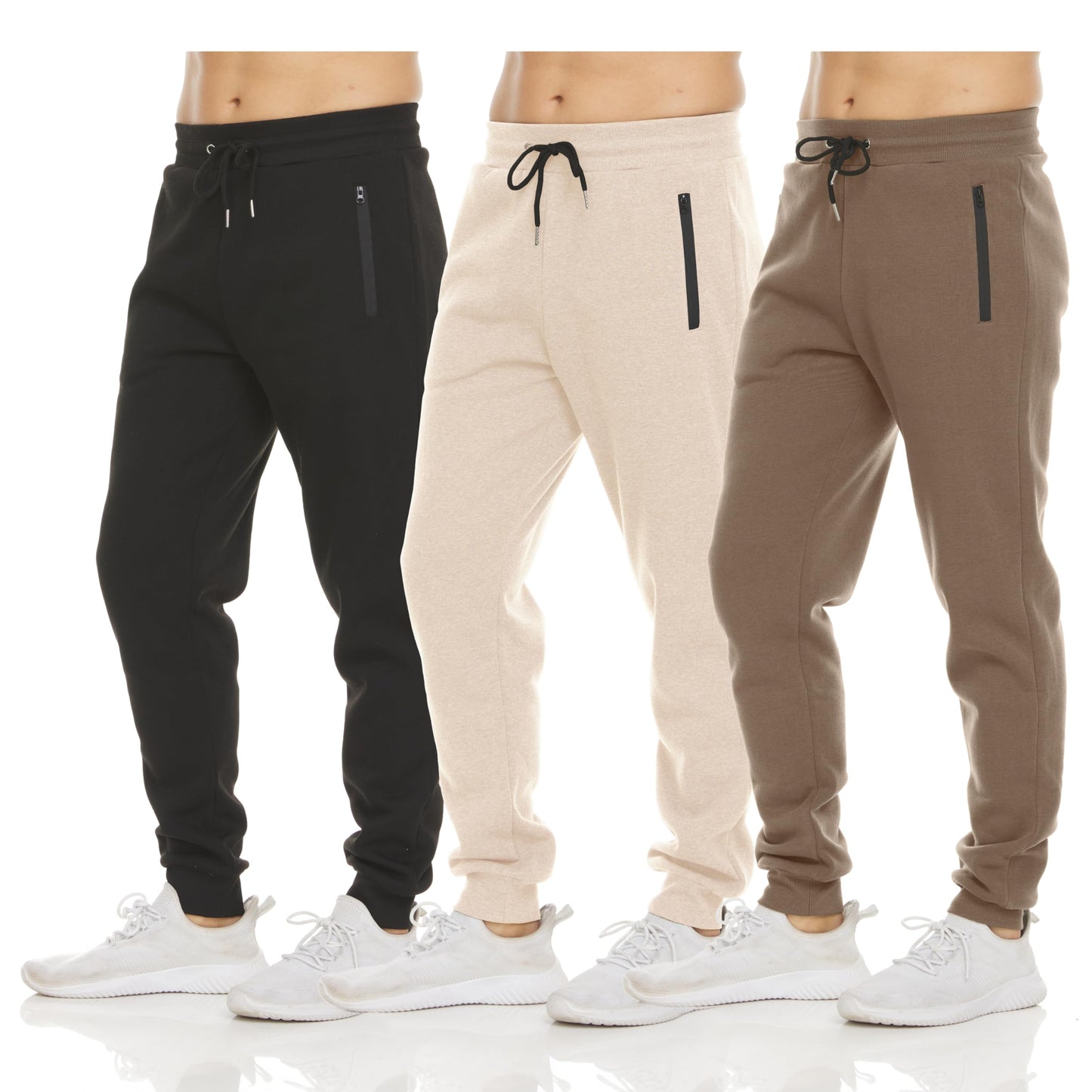 PURE CHAMP Mens 3 Pack Fleece Active Athletic Workout Jogger Sweatpants for Men with Zipper Pocket and Drawstring Size S-3XL