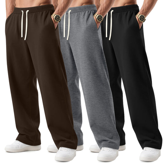 3 Pack Big and Tall Men's Sweatpants Open Bottom Athletic Pants Drawstring Elastic Waist with Pockets
