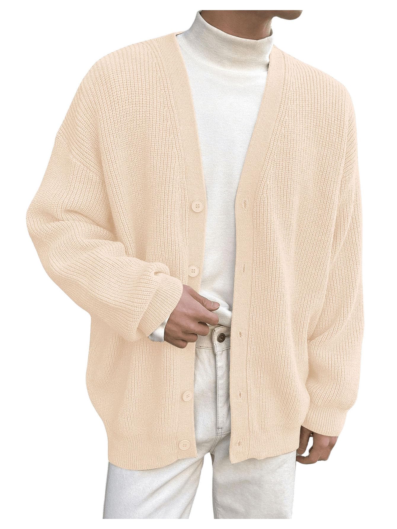 Floerns Men's Casual Long Sleeve Button Front V Neck Rib Knit Cardigan Sweaters