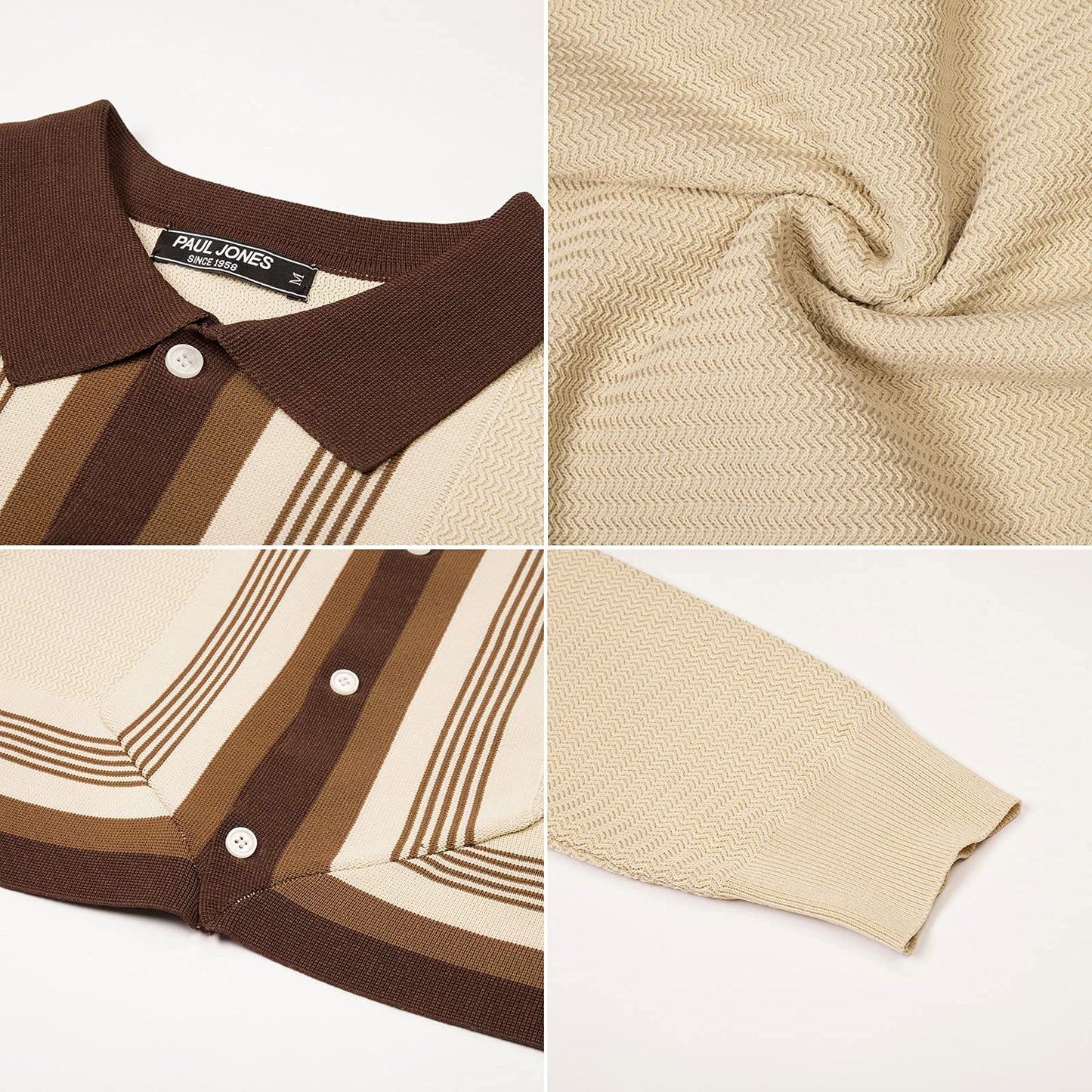 PJ PAUL JONES Men‘s Button Down Polo Shirts Striped Knitted Cardigan Sweaters