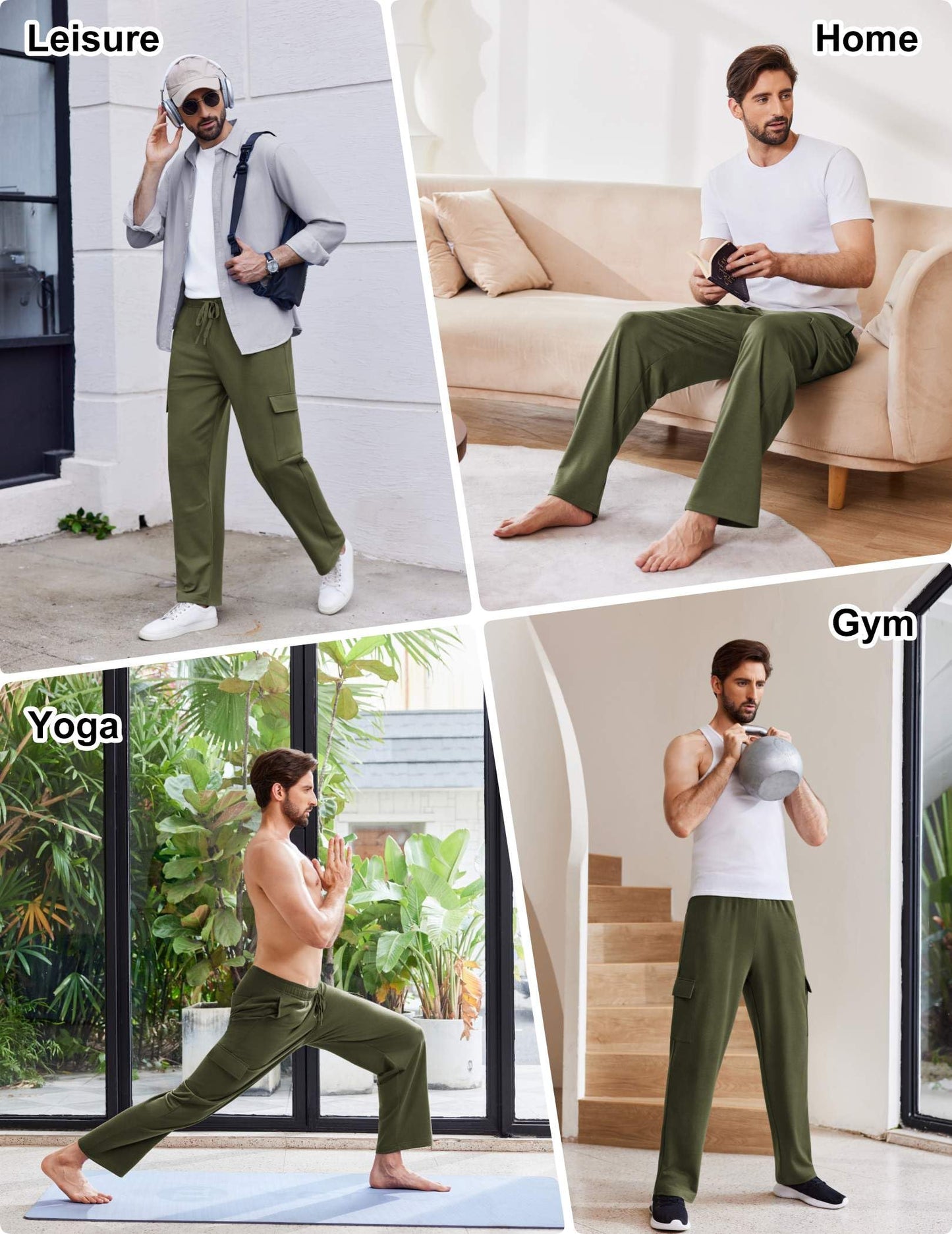 PINSPARK Cargo Sweatpants for Men with Pockets Open Bottom Baggy Cotton Sweatpants Lightweight Lounge Sweat Pants for Yoga