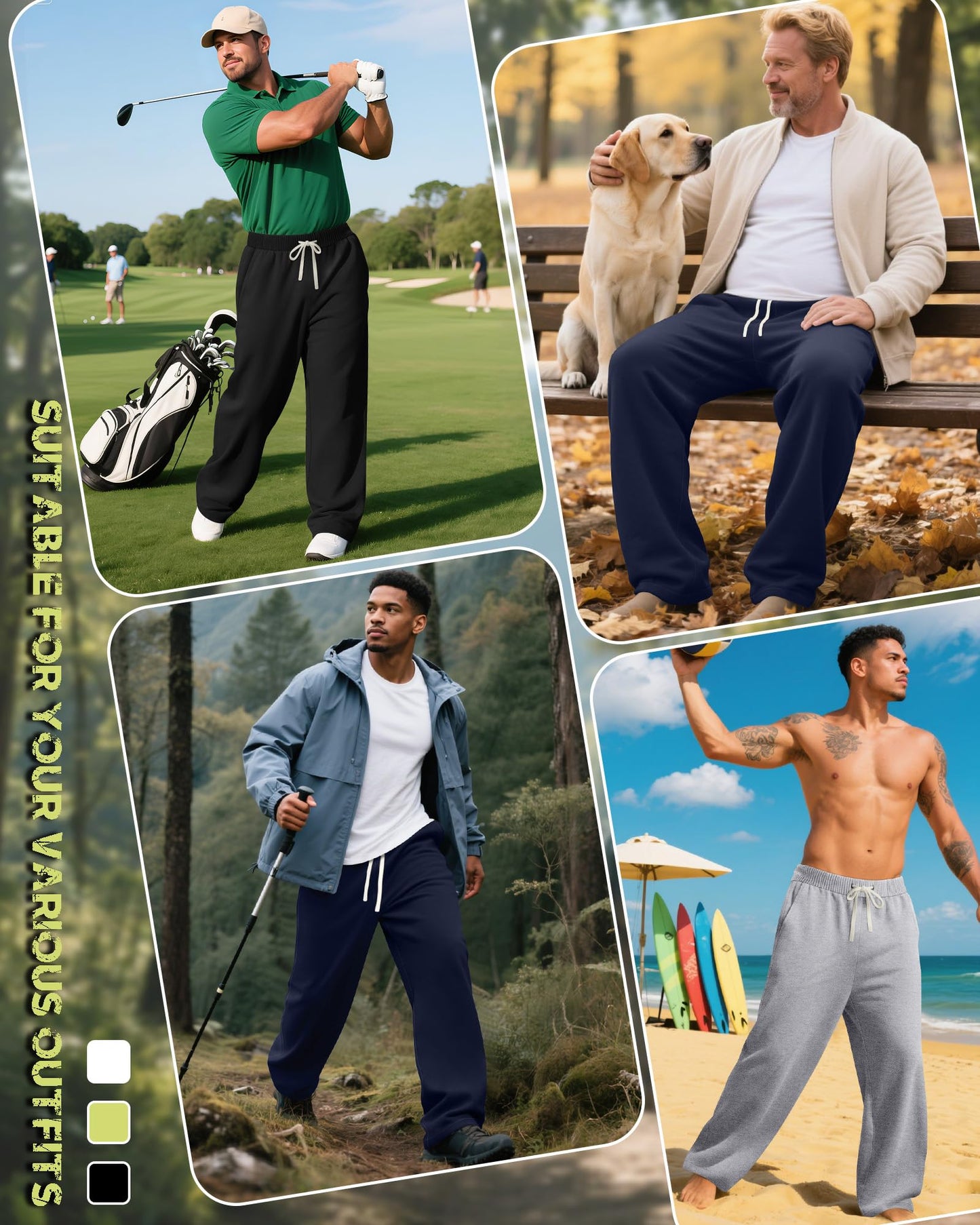 3 Pack Big and Tall Men's Sweatpants Open Bottom Athletic Pants Drawstring Elastic Waist with Pockets