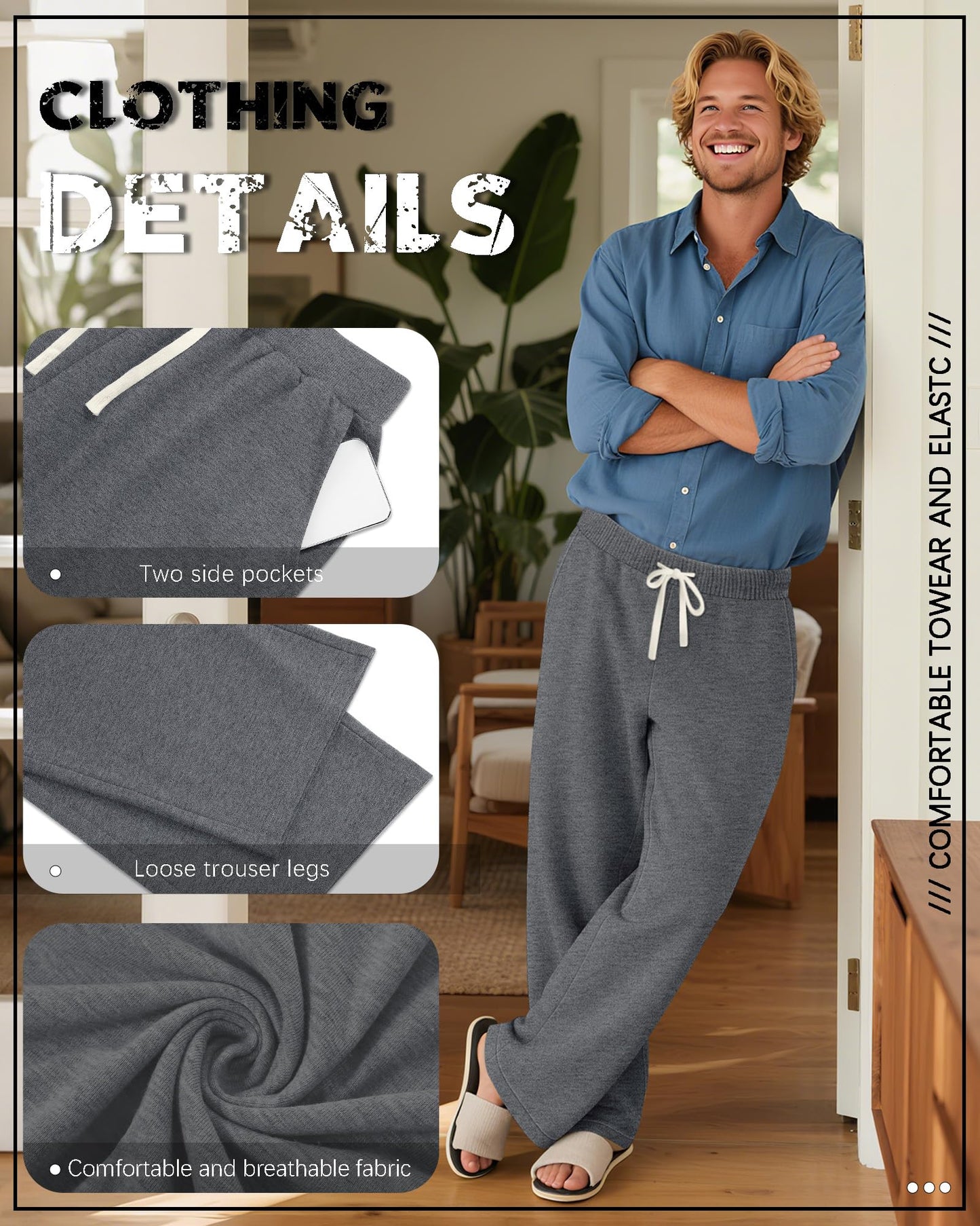 3 Pack Big and Tall Men's Sweatpants Open Bottom Athletic Pants Drawstring Elastic Waist with Pockets