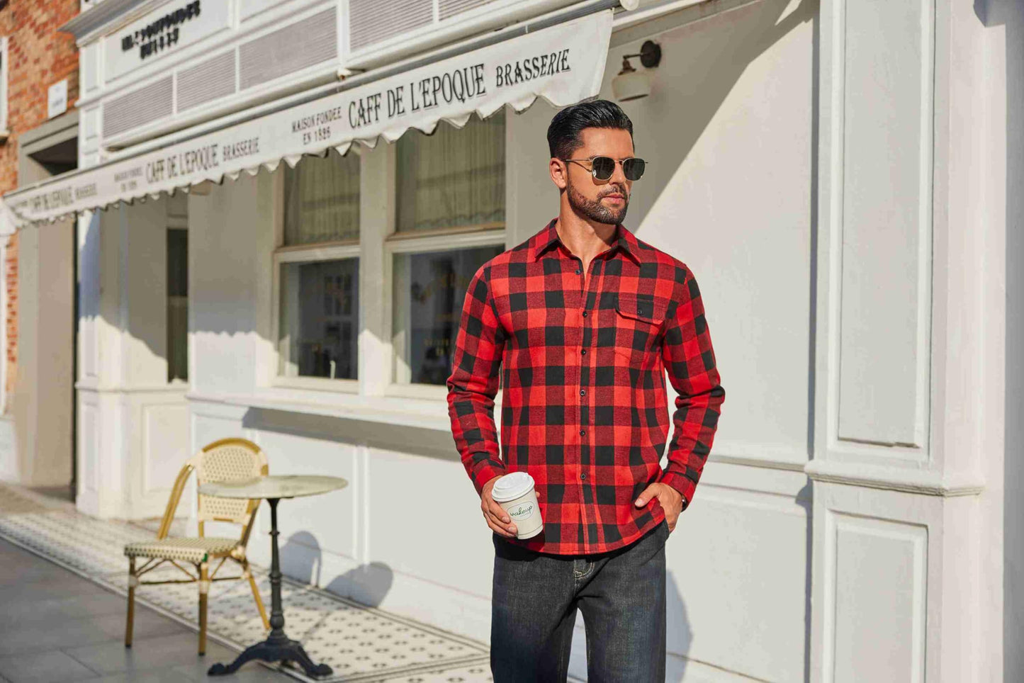 COOFANDY Mens Flannel Plaid Shirts Long Sleeve Casual Button Down Cotton Shirt with Pocket