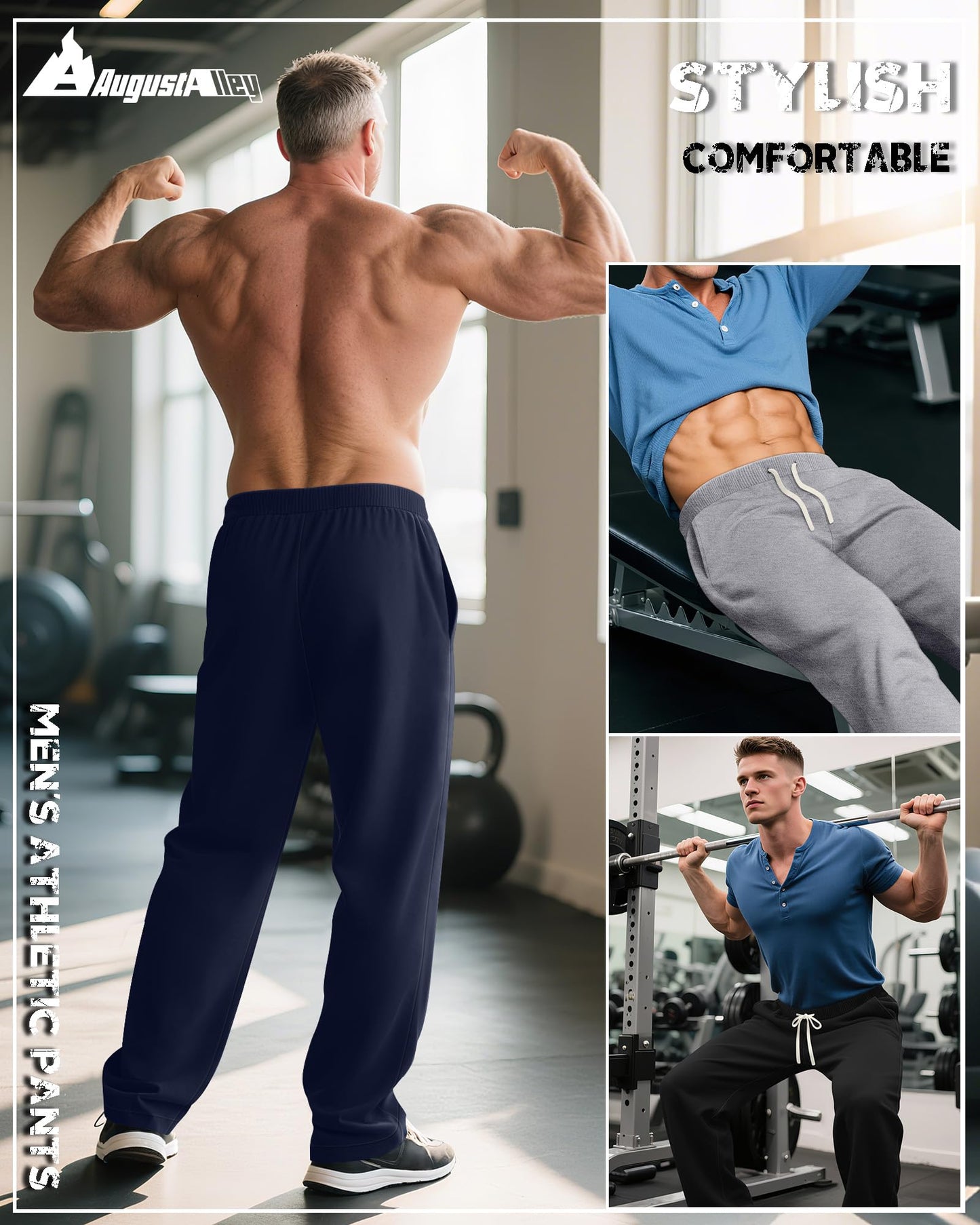 3 Pack Big and Tall Men's Sweatpants Open Bottom Athletic Pants Drawstring Elastic Waist with Pockets