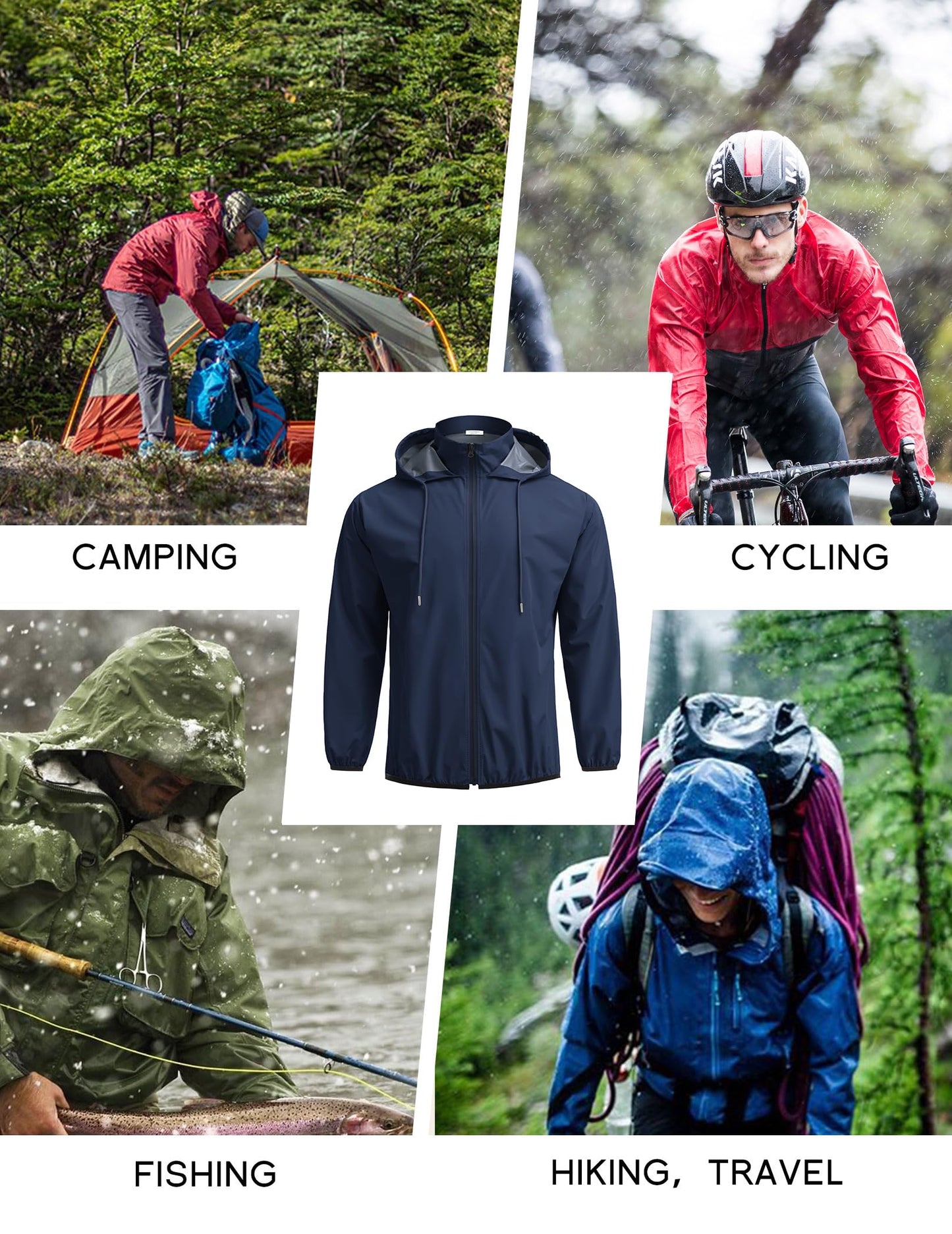 COOFANDY Men's Packable Rain Jacket Lightweight Waterproof Raincoat with Hood Travel Hiking Golf Windbreaker