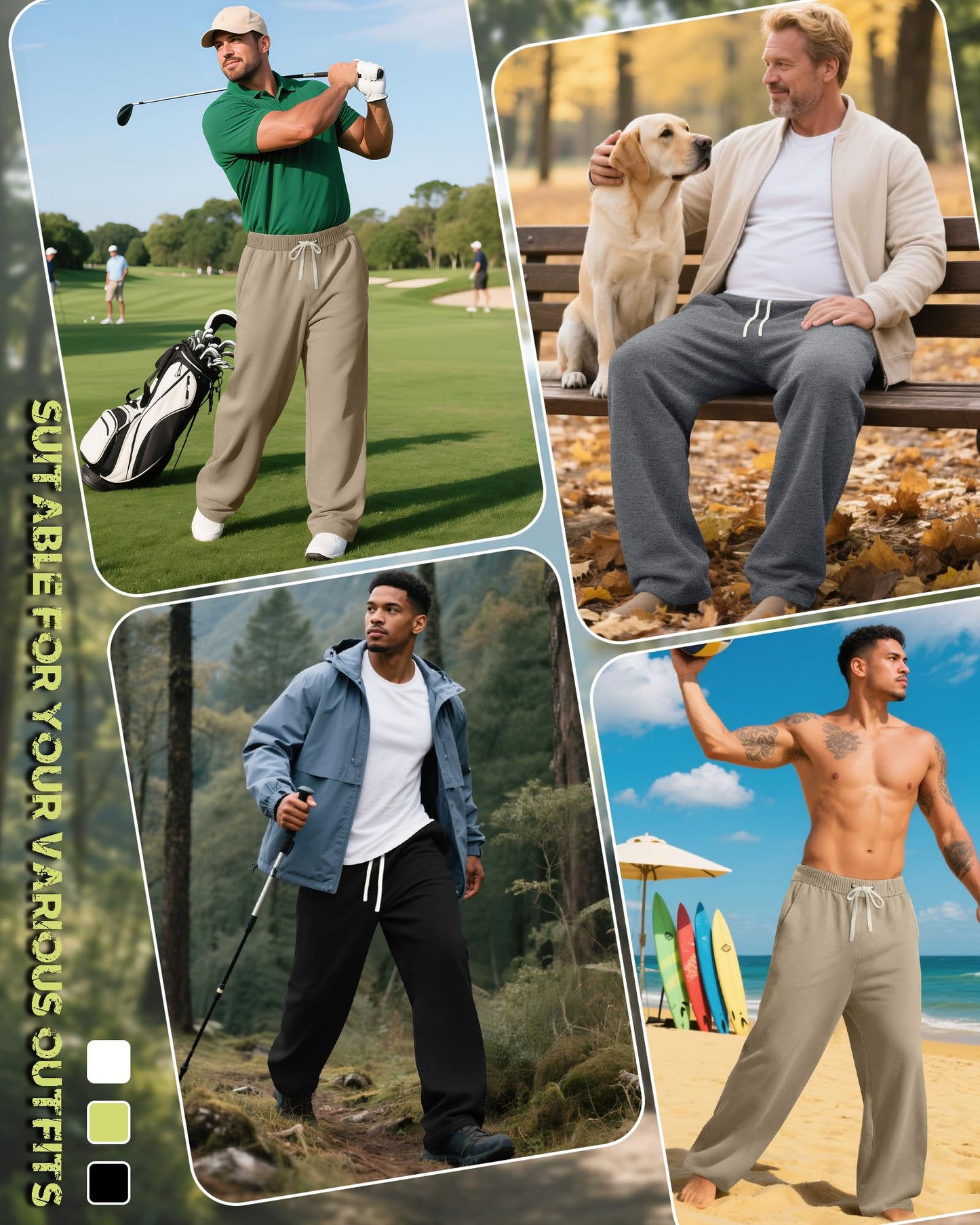 3 Pack Big and Tall Men's Sweatpants Open Bottom Athletic Pants Drawstring Elastic Waist with Pockets