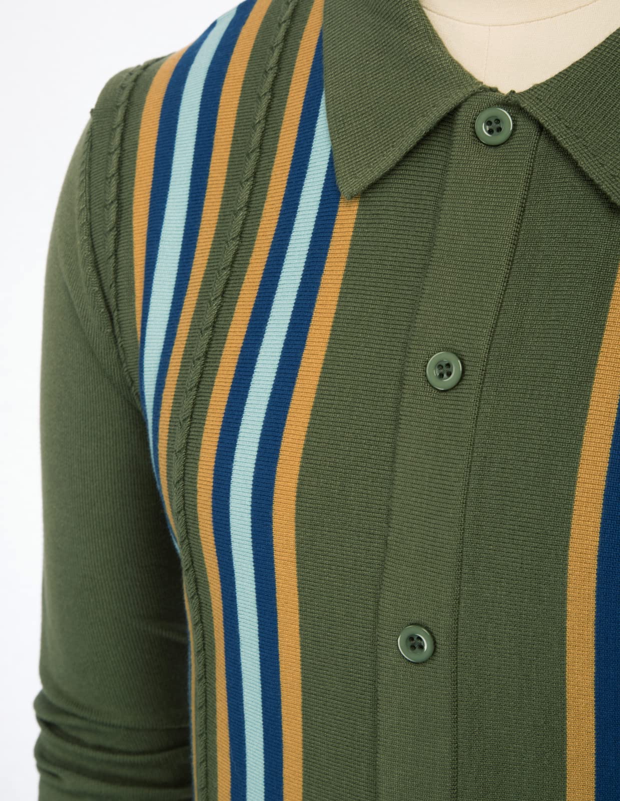 PJ PAUL JONES Mens Vintage Striped Knit Polo Shirt Long Sleeve Button Down Cardigan Sweater