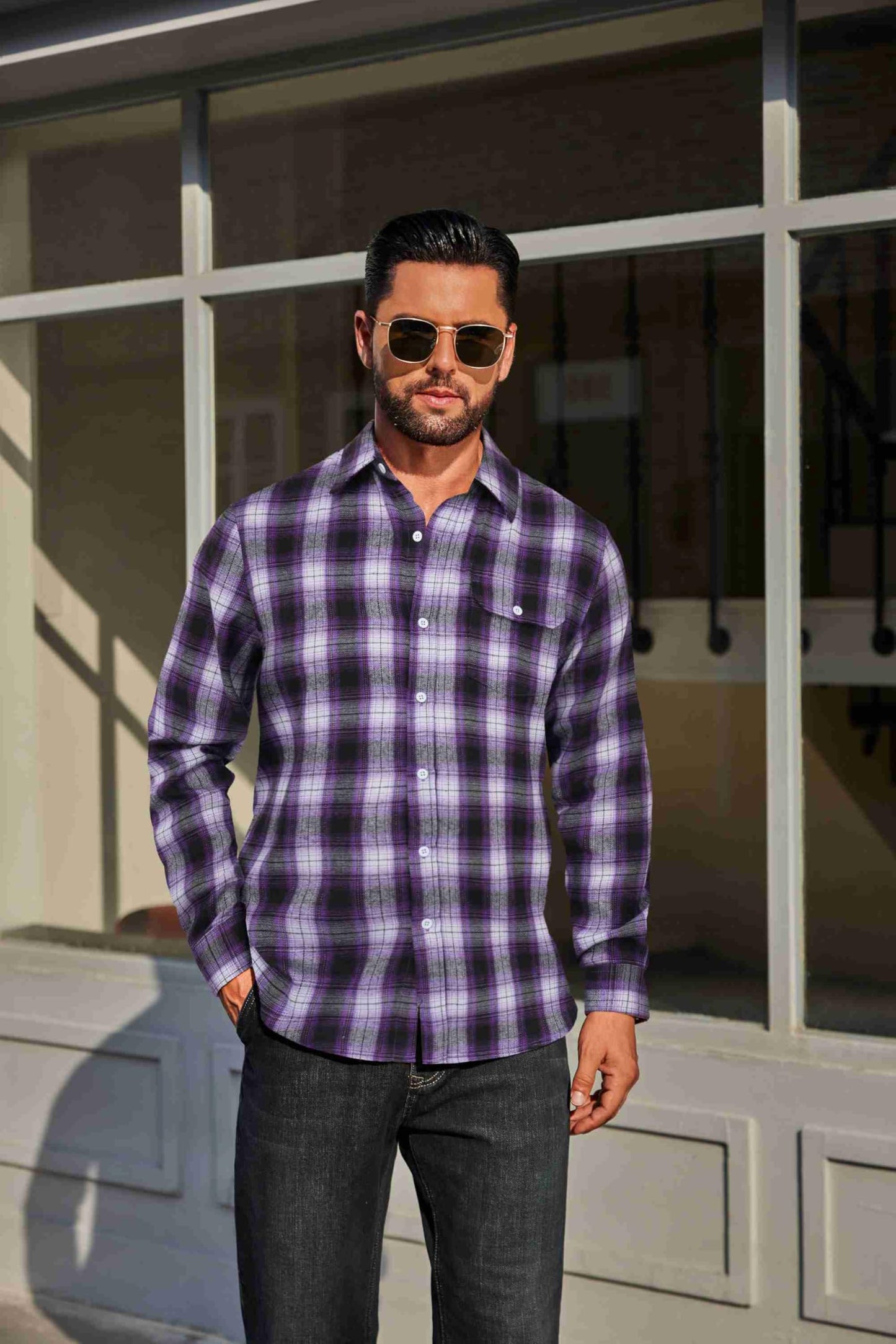 COOFANDY Mens Flannel Plaid Shirts Long Sleeve Casual Button Down Cotton Shirt with Pocket