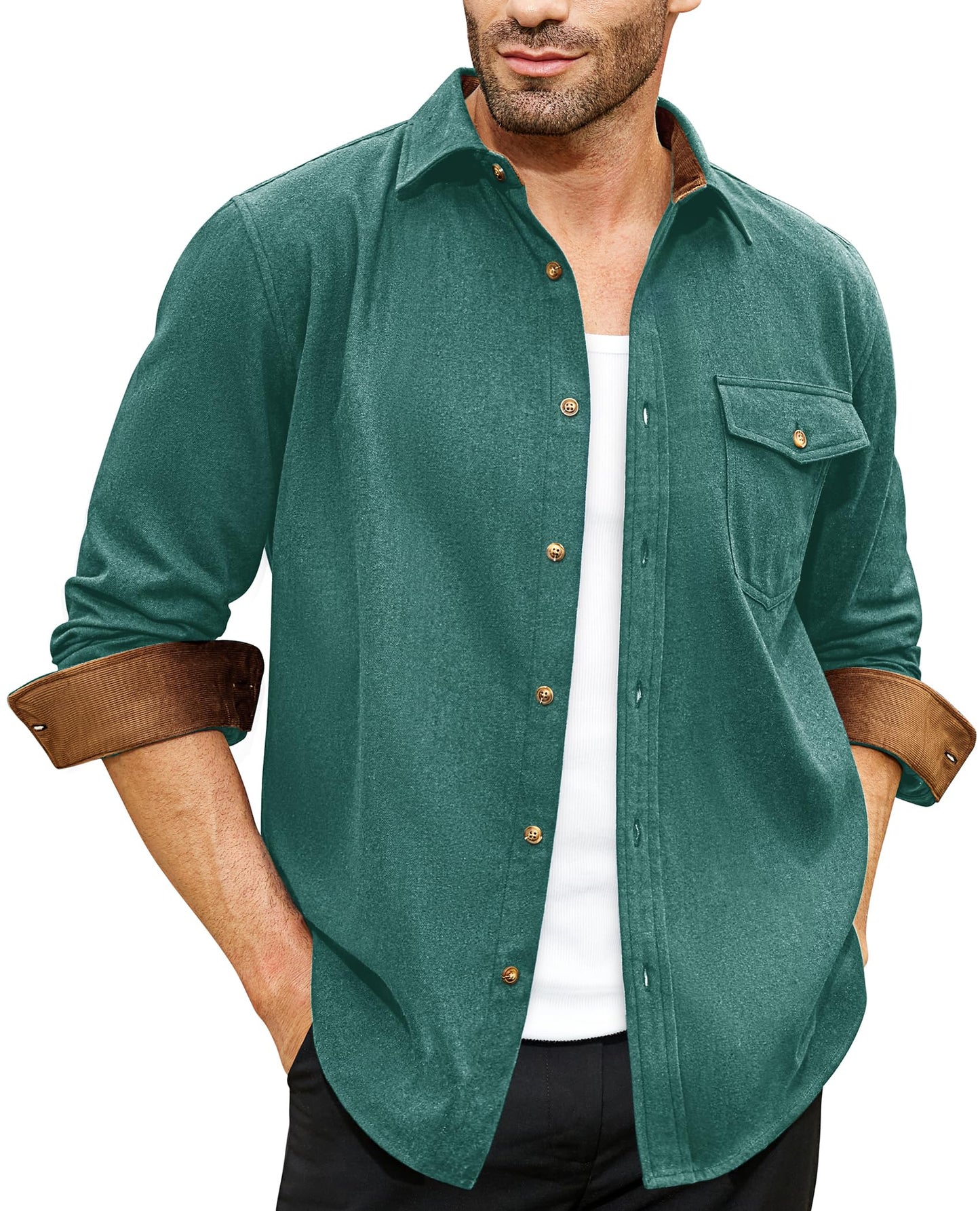 Flannel Shirt for Men Long Sleeve Mens Dress Shirts Cotton Casual Button Down Shirt Big Work Shacket Jackets