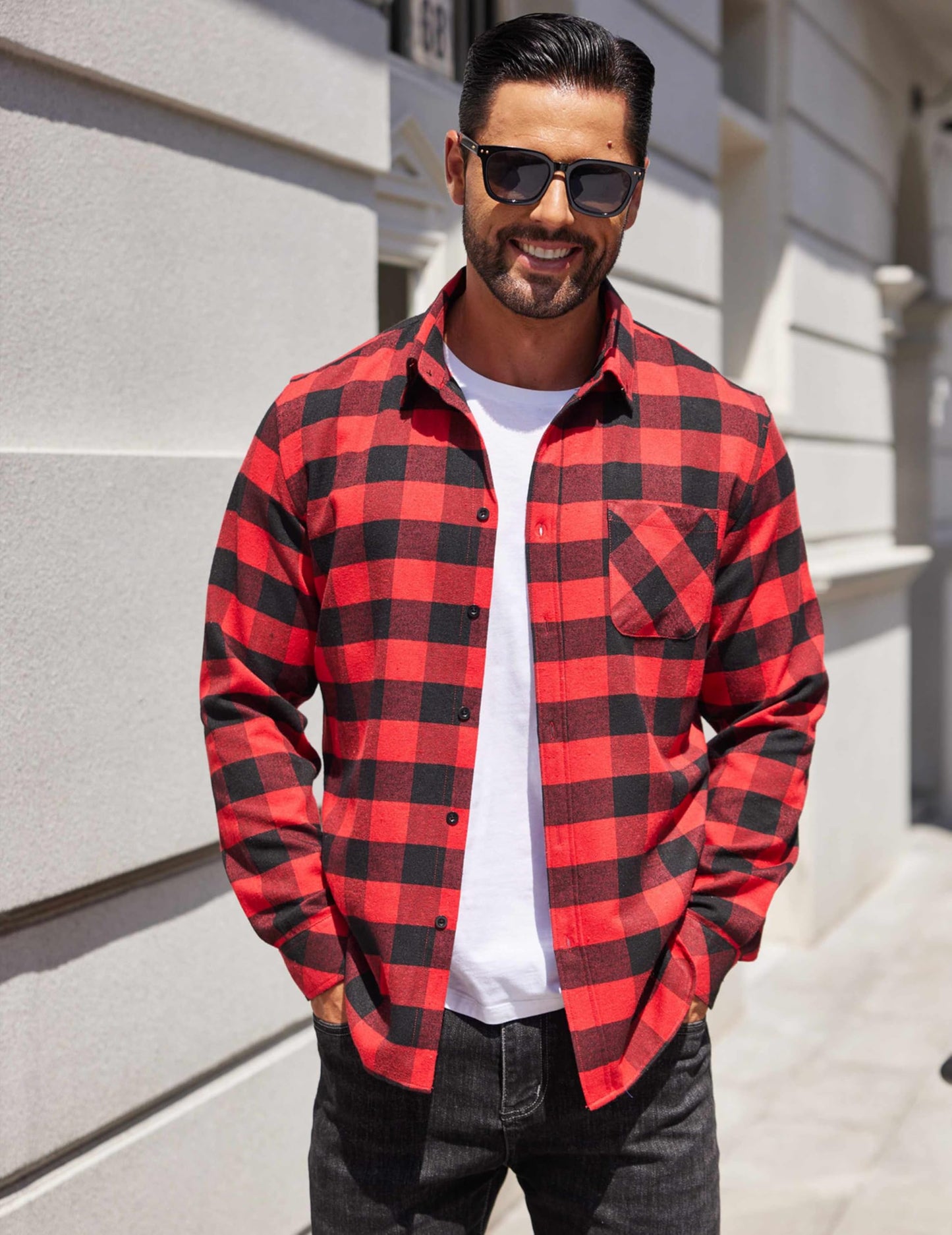 COOFANDY Mens Flannel Shirts Long Sleeve Plaid Button Down Shirt Casual Cotton Shirt with Pocket