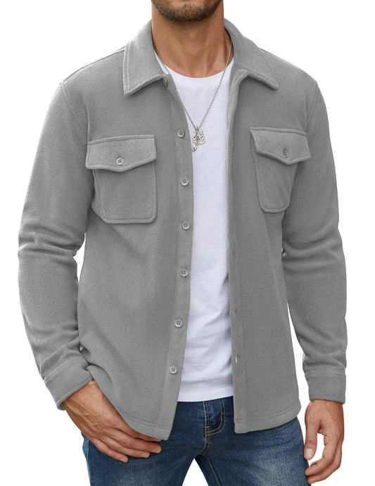 COOFANDY Men's Polar Fleece Shirt Jacket Long Sleeve Casual Button Down Shirts Shacket with Pockets