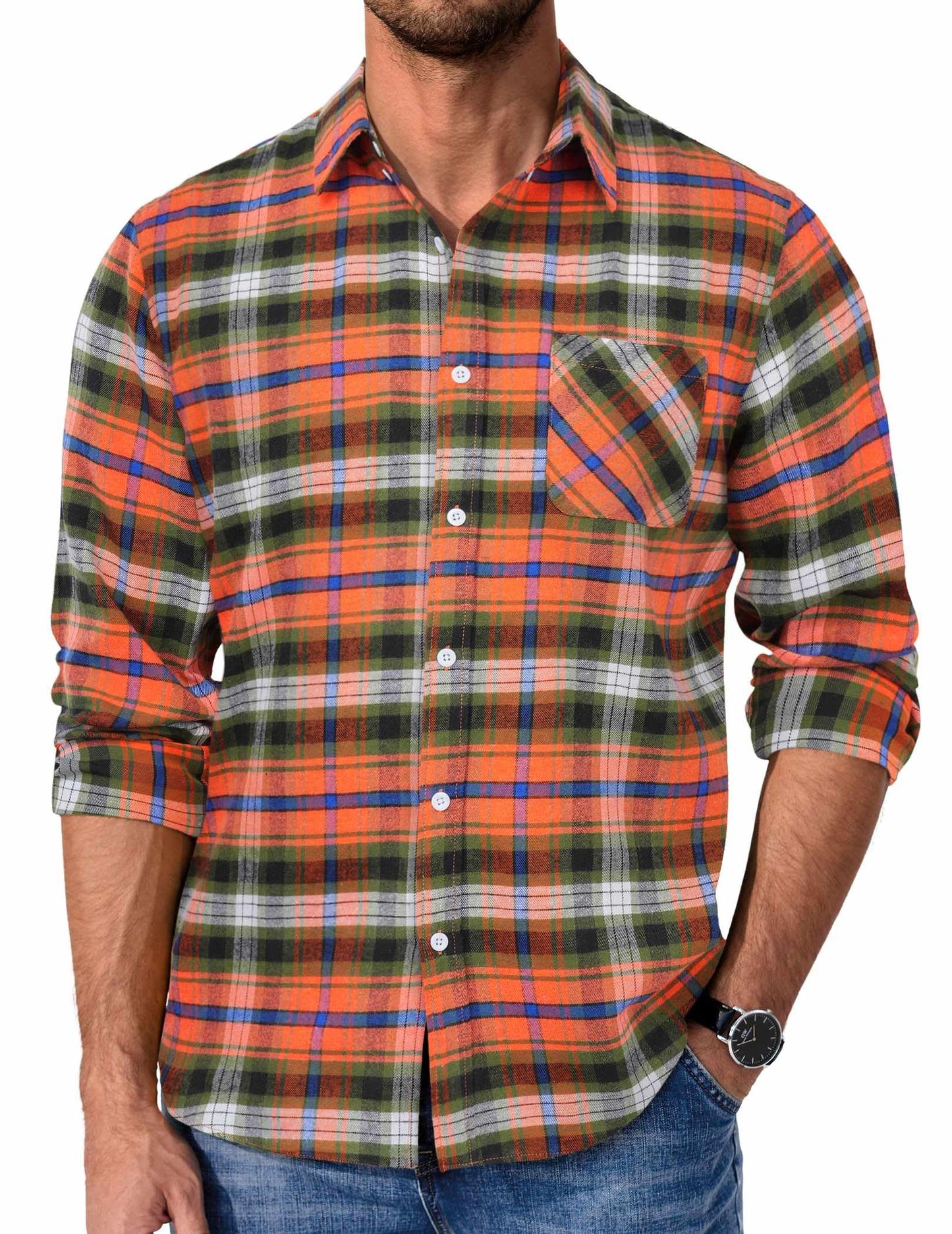 COOFANDY Mens Flannel Shirts Long Sleeve Plaid Button Down Shirt Casual Cotton Shirt with Pocket