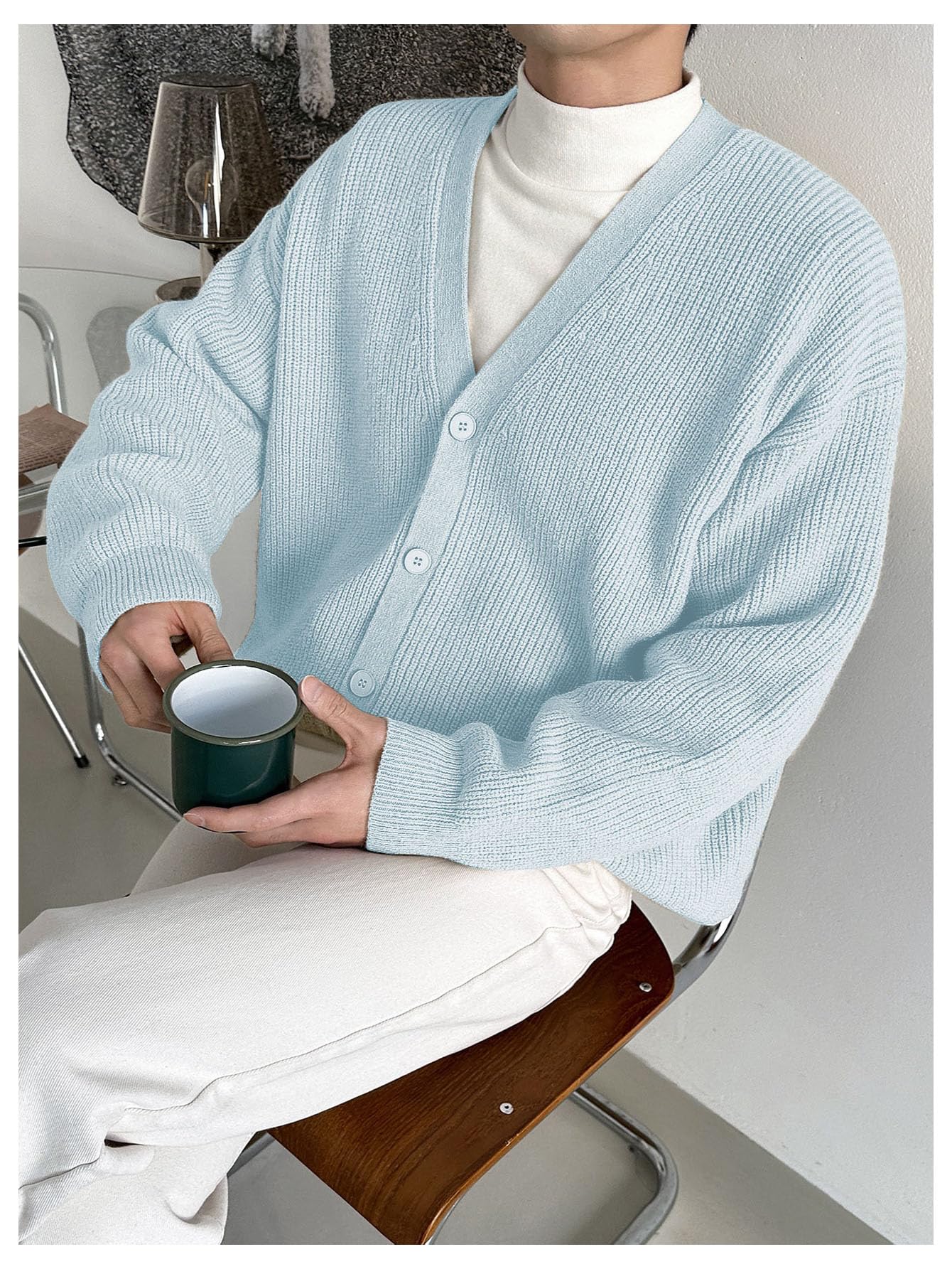 Floerns Men's Casual Long Sleeve Button Front V Neck Rib Knit Cardigan Sweaters