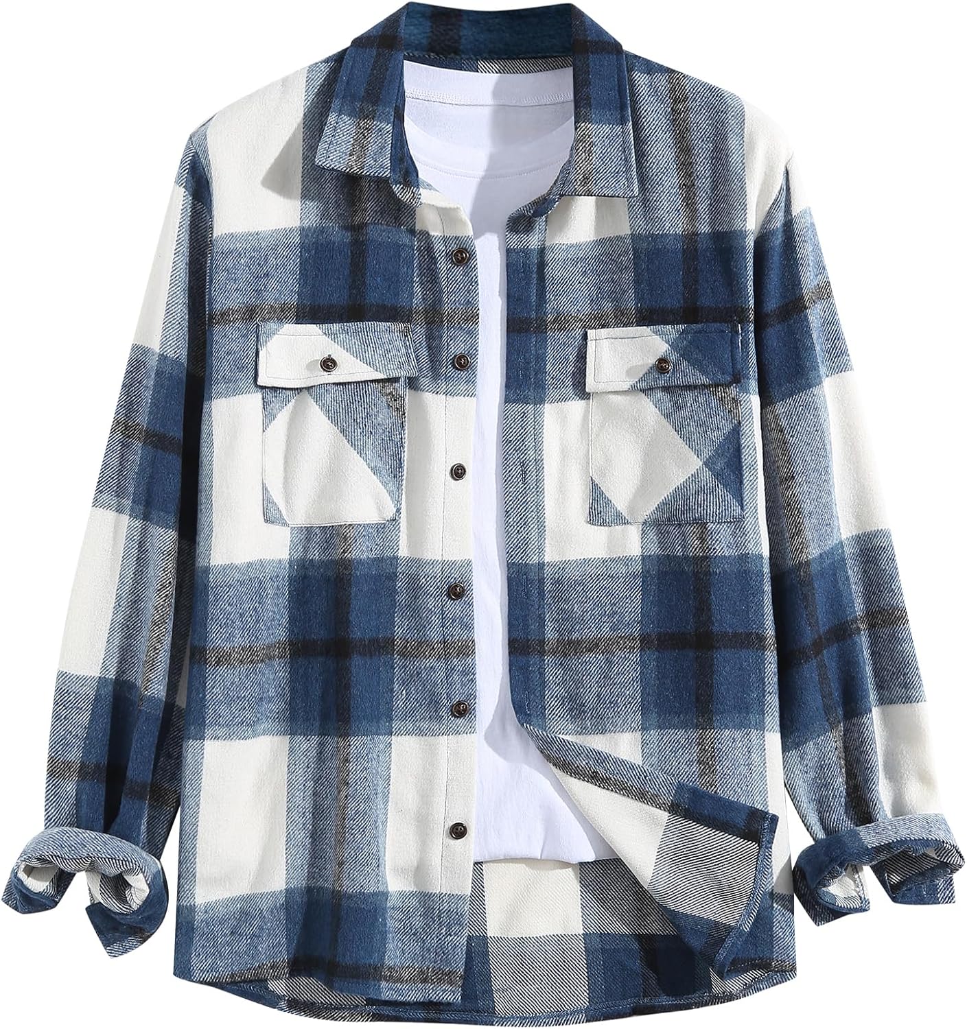 ZAFUL Mens Plaid Shirt,Long Sleeves,Classic Flannel Shirt Button Down Shirt Jacket Tops