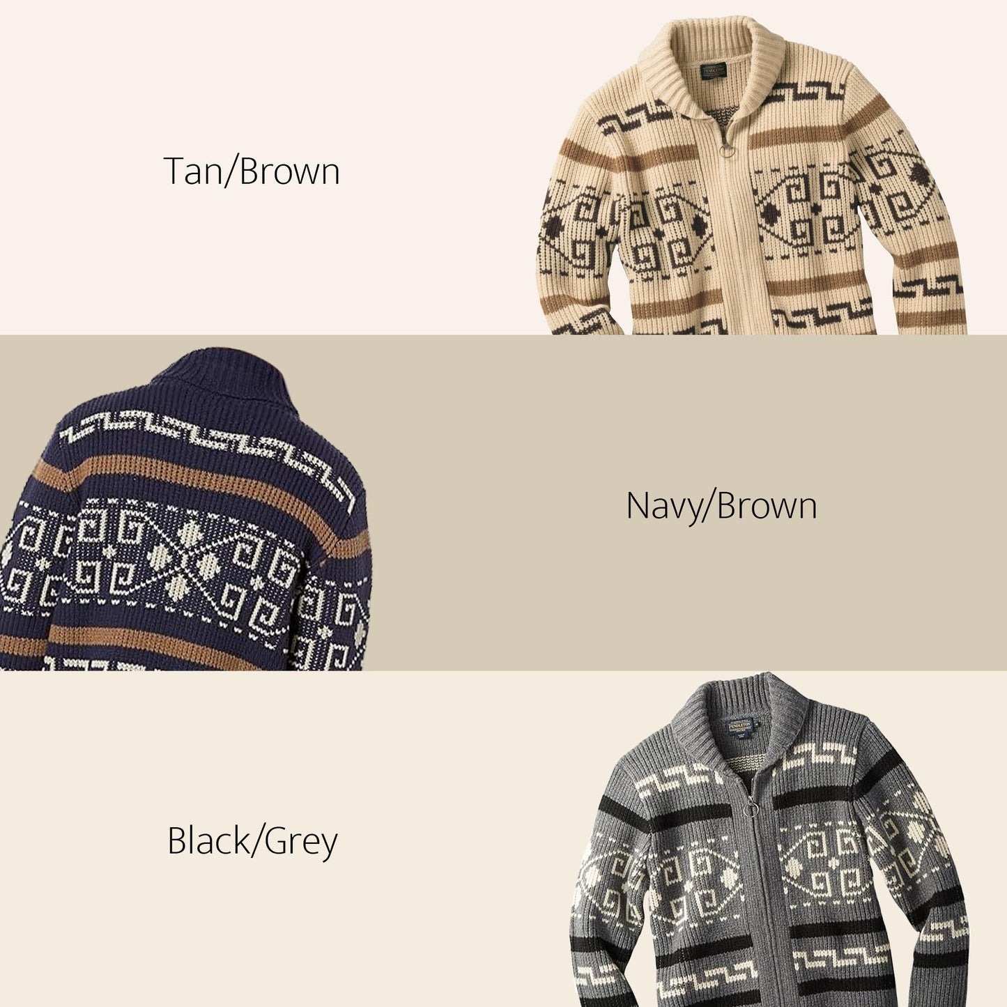 Pendleton The Original Westerley, Cardigan Sweater with Zipper and Metal Ring Loop, 100% Virgin Wool, Sweaters for Men
