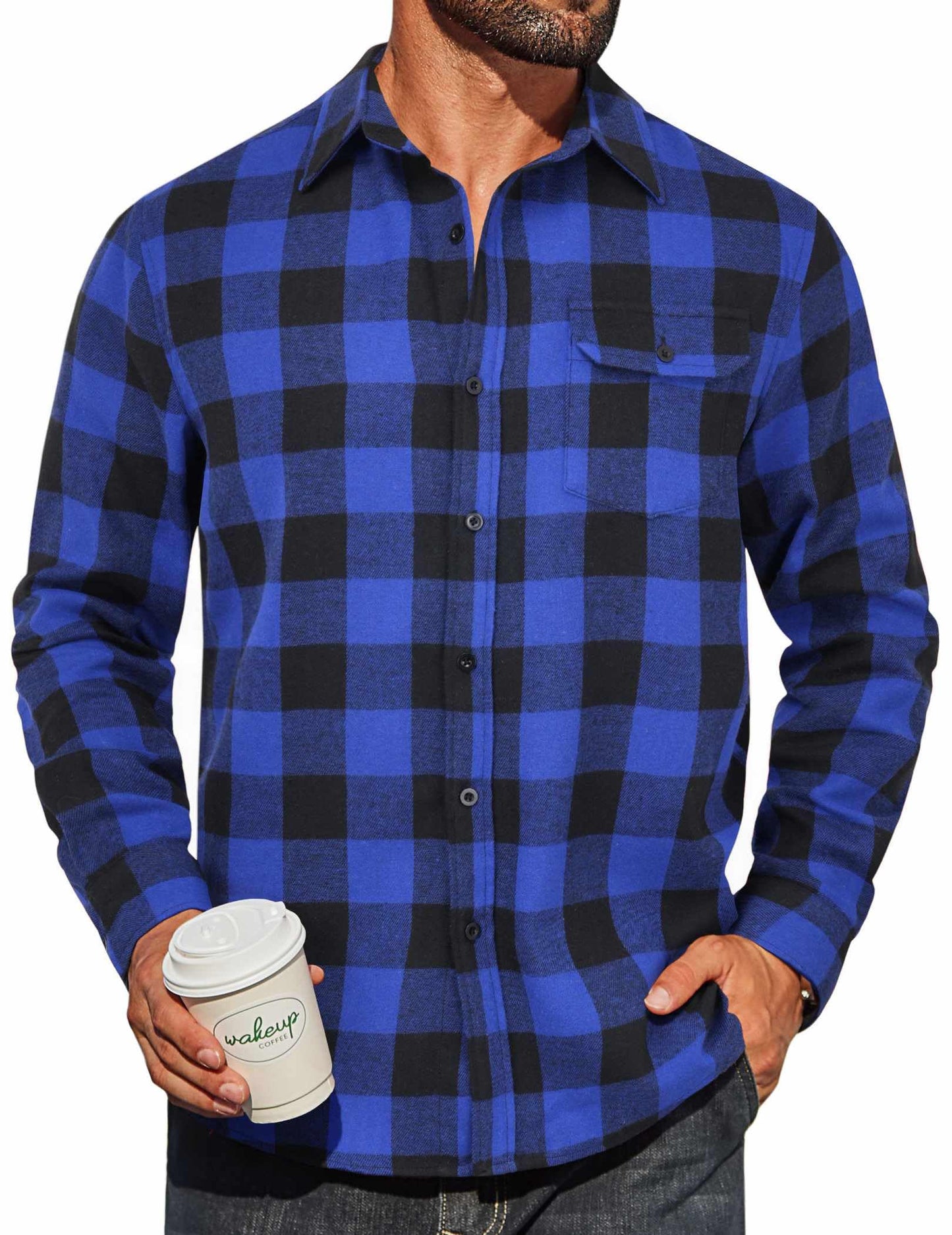 COOFANDY Mens Flannel Plaid Shirts Long Sleeve Casual Button Down Cotton Shirt with Pocket