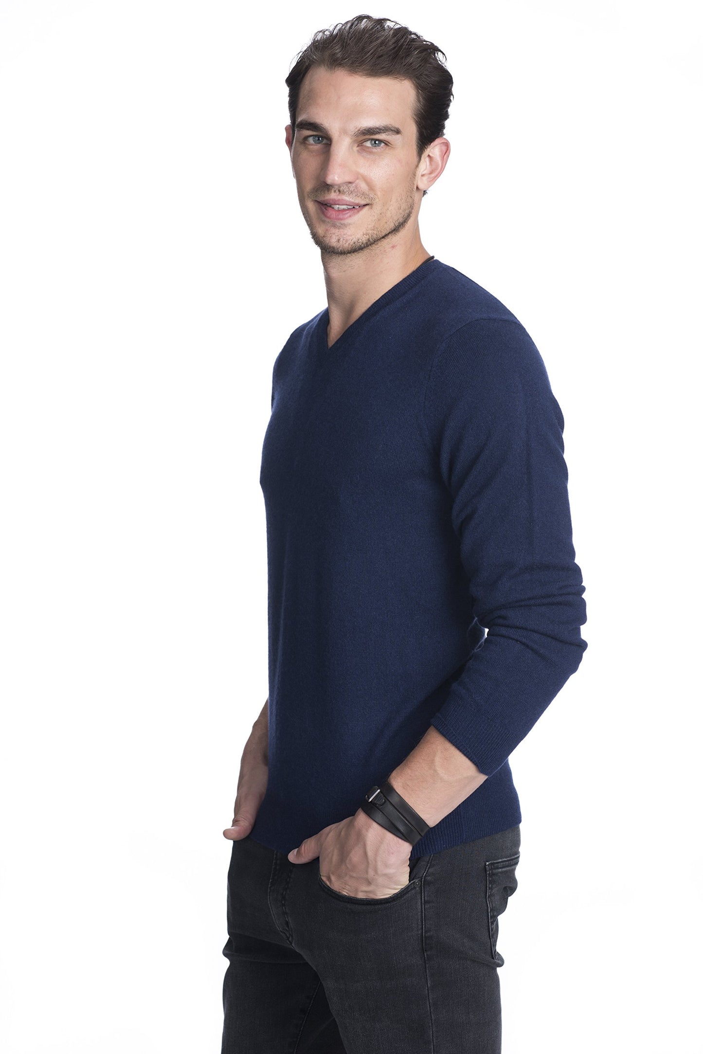 State Cashmere Men's Essential V-Neck Sweater 100% Pure Cashmere Classic Long Sleeve Pullover