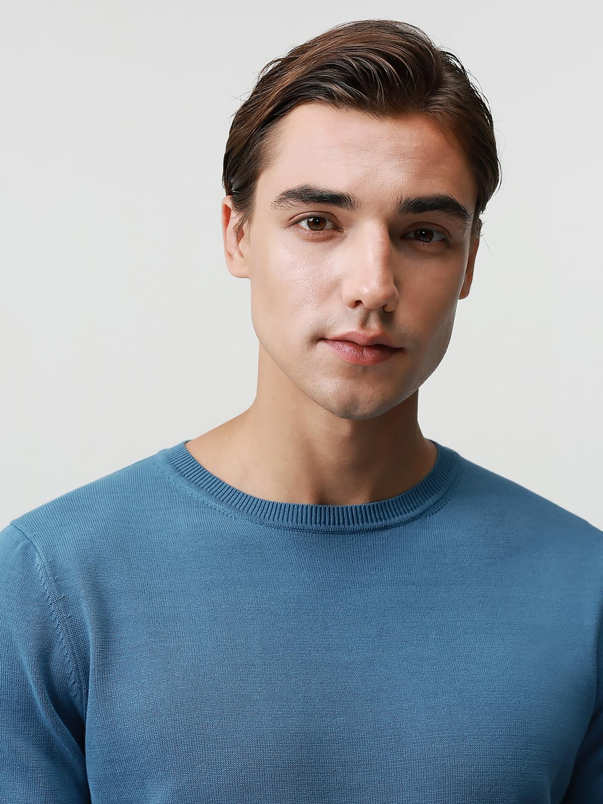 Pure BCI Cotton Lightweight Sweater for Men Crewneck T-Shirts Casual Long Sleeve Knit Pullover Fall Spring