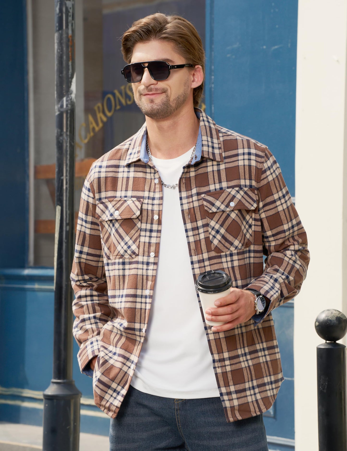 MAGNIVIT Men's Flannel Shirts Cotton Long Sleeve Plaid Casual Button Down Soft Comfortable Shirt for Men