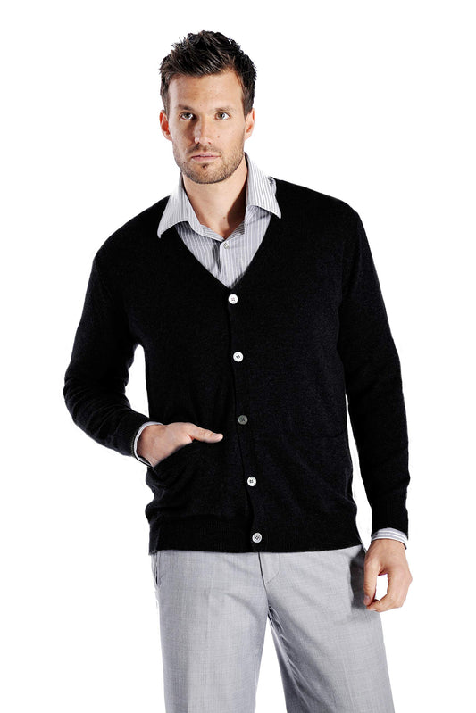 Cashmere Boutique Men's 100% Pure Cashmere Front Button Long Sleeve Cardigan Sweater