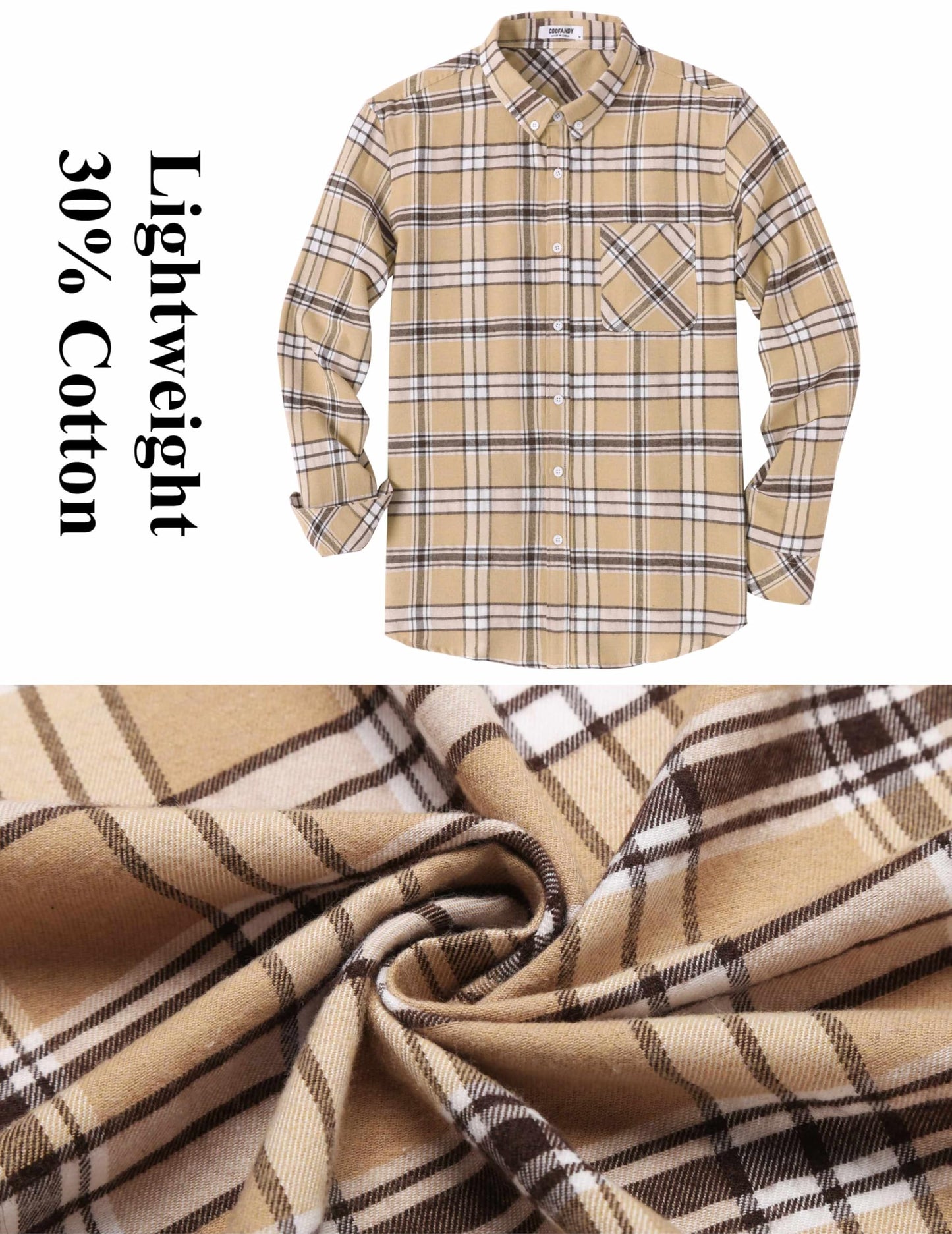 COOFANDY Mens Flannel Shirts Long Sleeve Plaid Button Down Shirt Casual Cotton Shirt with Pocket