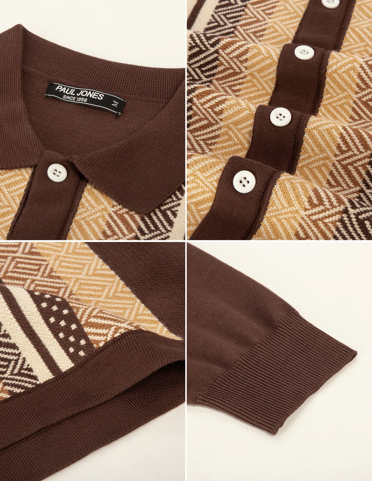 PJ PAUL JONES Men‘s Button Down Polo Shirts Striped Knitted Cardigan Sweaters