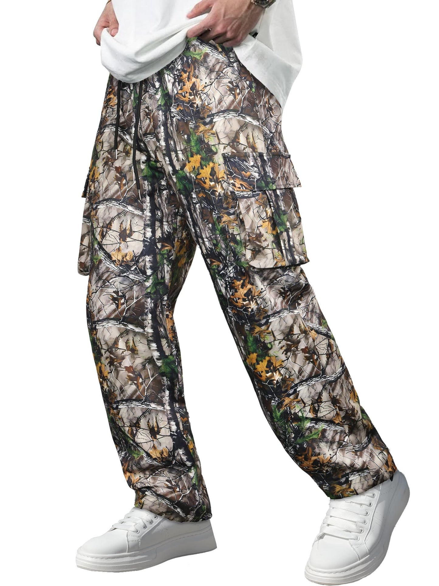 Comdecevis Men's Casual Cargo Pants Workout Joggers Stretch Sweatpants Hiking Drawstring Tactical Pants with Multi Pockets