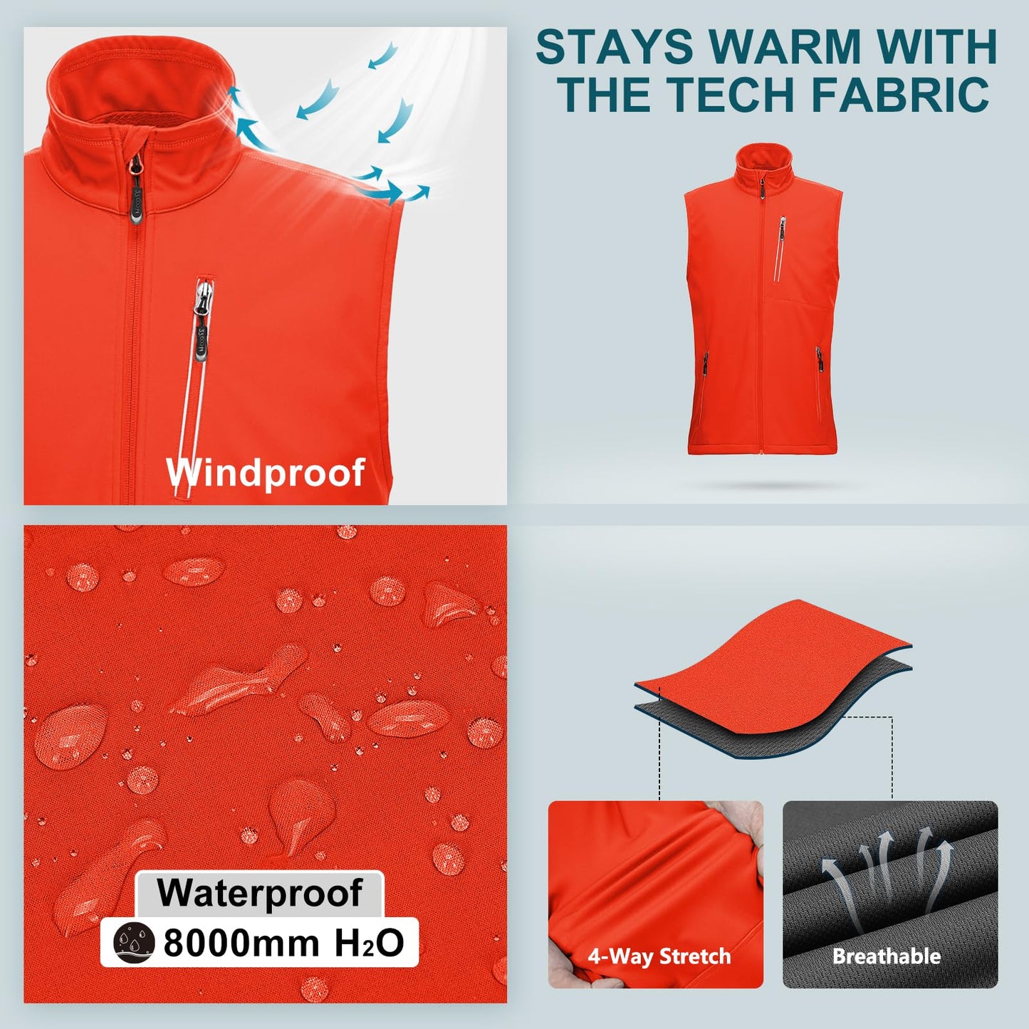 33,000ft Men's Windproof Lightweight Golf Vest Outerwear with Pockets, Softshell Sleeveless Jacket for Running Hiking Sports