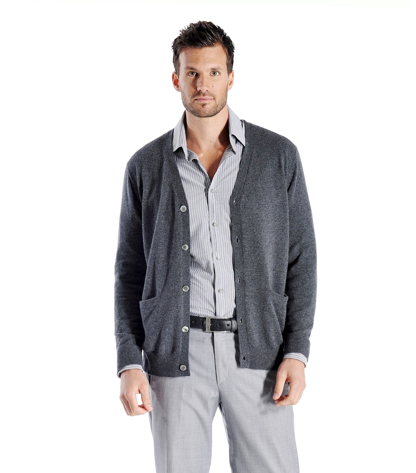 Cashmere Boutique Men's 100% Pure Cashmere Front Button Long Sleeve Cardigan Sweater