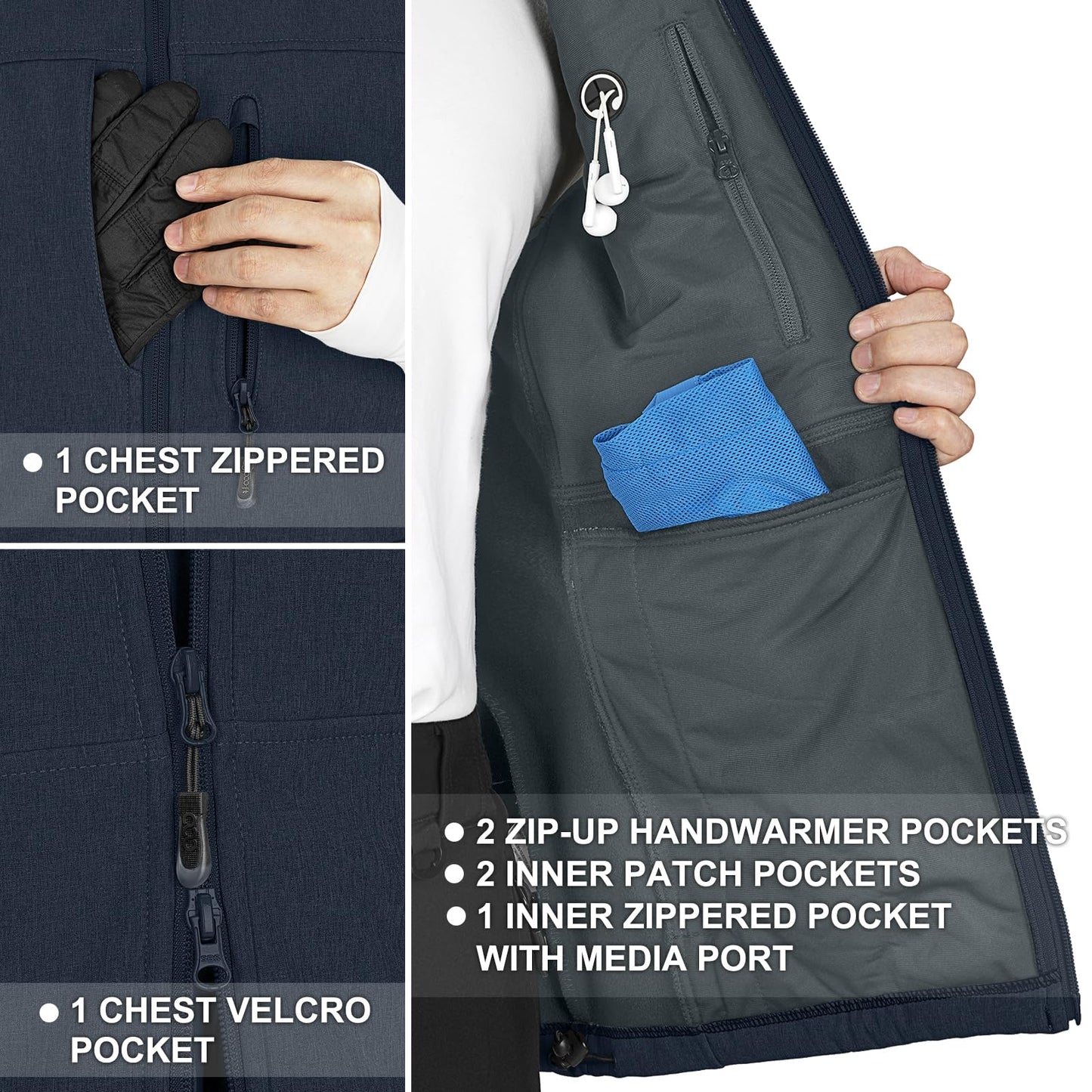 33,000ft Men's Lightweight Softshell Vest Outerwear Zip Up Fleece Lined Windproof Sleeveless Jacket for Golf Running Hiking