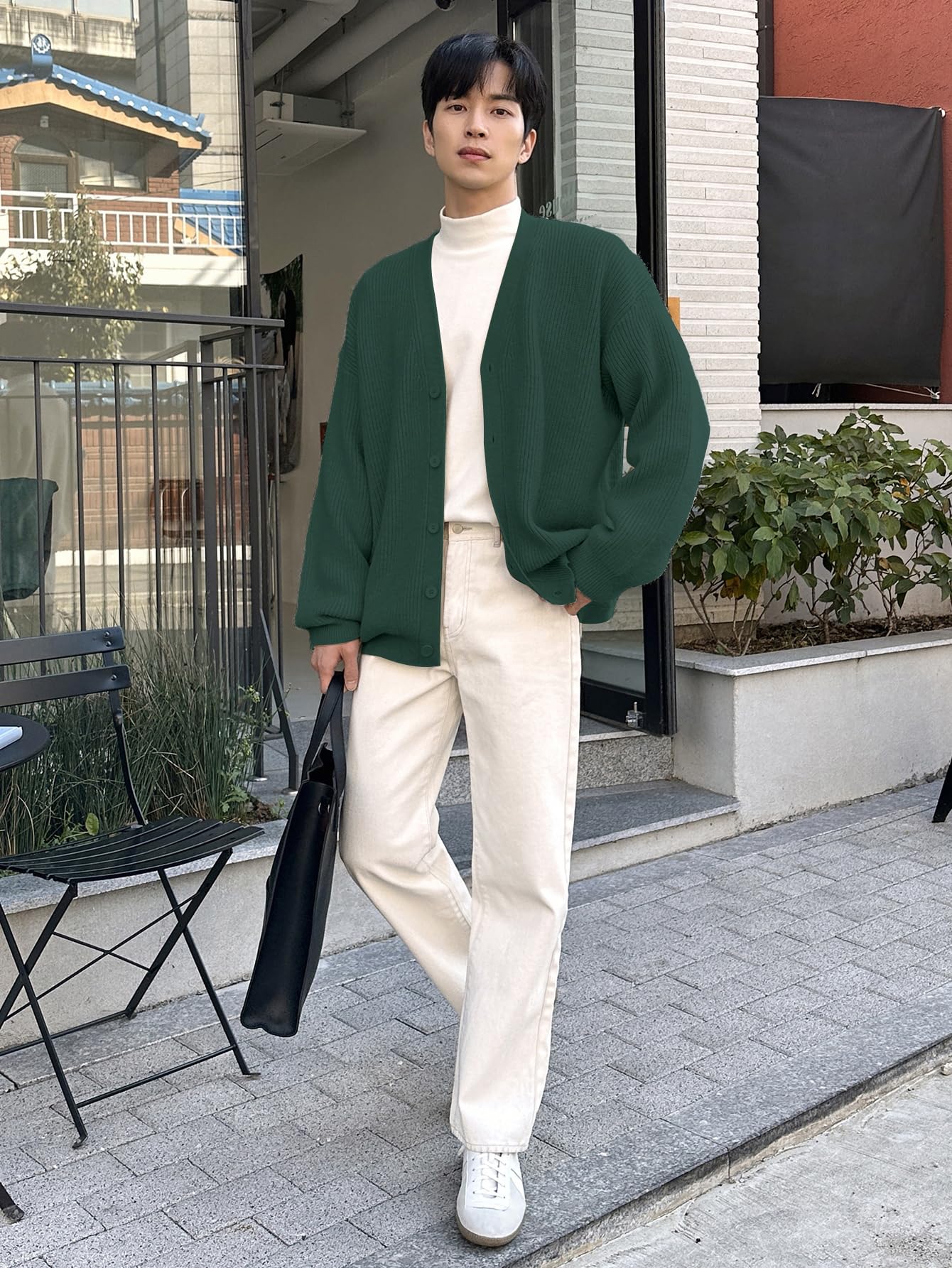 Floerns Men's Casual Long Sleeve Button Front V Neck Rib Knit Cardigan Sweaters