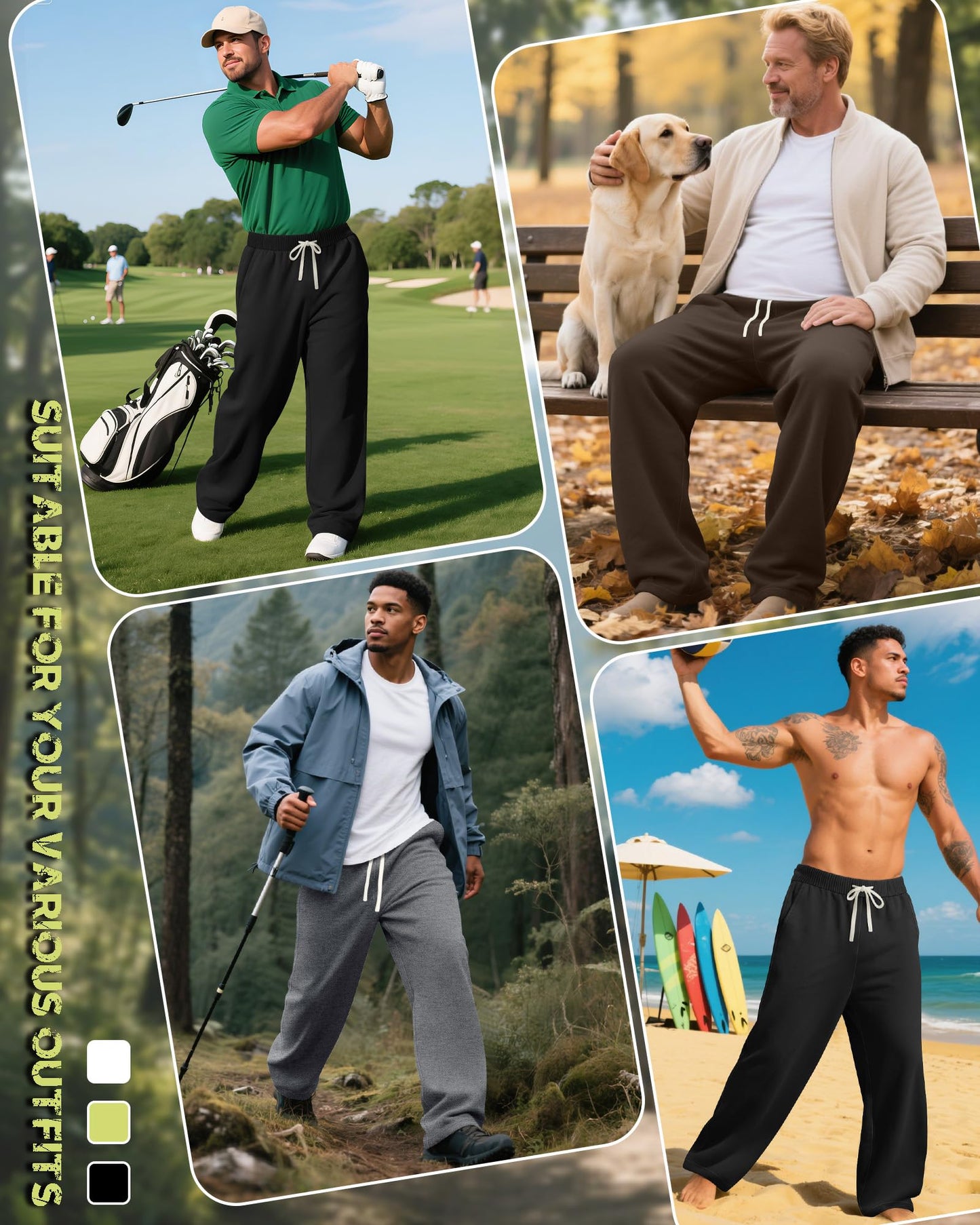 3 Pack Big and Tall Men's Sweatpants Open Bottom Athletic Pants Drawstring Elastic Waist with Pockets
