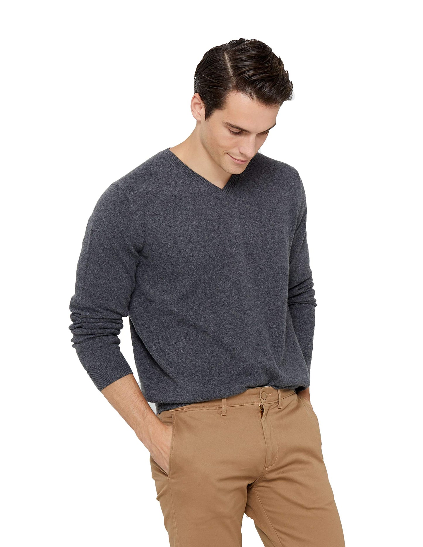 State Cashmere Men's Essential V-Neck Sweater 100% Pure Cashmere Classic Long Sleeve Pullover
