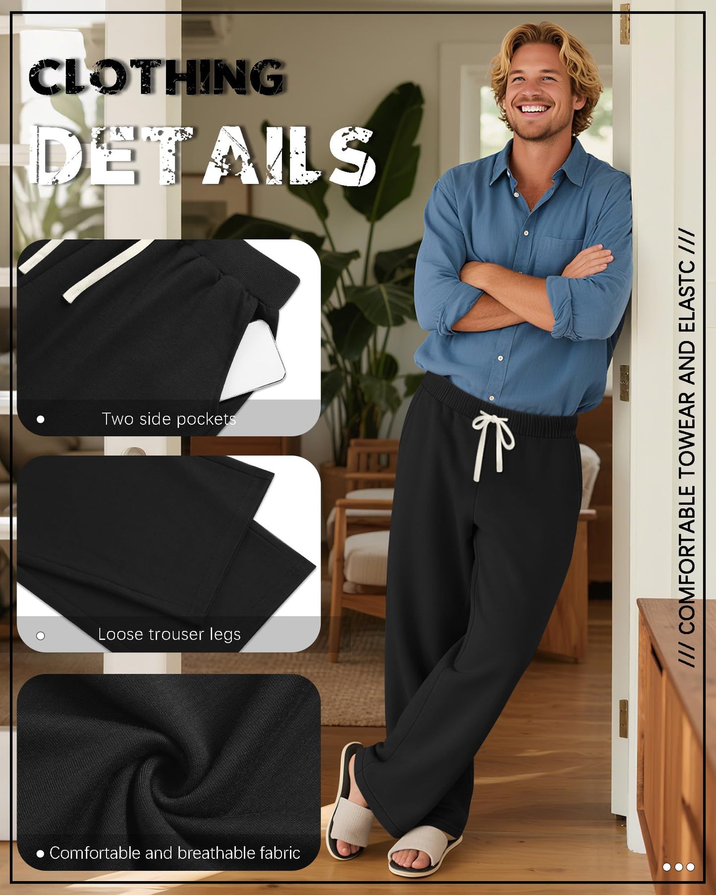3 Pack Big and Tall Men's Sweatpants Open Bottom Athletic Pants Drawstring Elastic Waist with Pockets