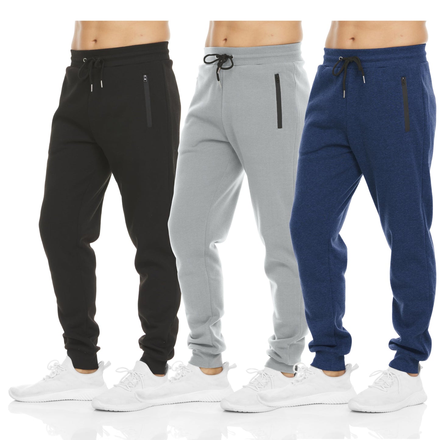 PURE CHAMP Mens 3 Pack Fleece Active Athletic Workout Jogger Sweatpants for Men with Zipper Pocket and Drawstring Size S-3XL