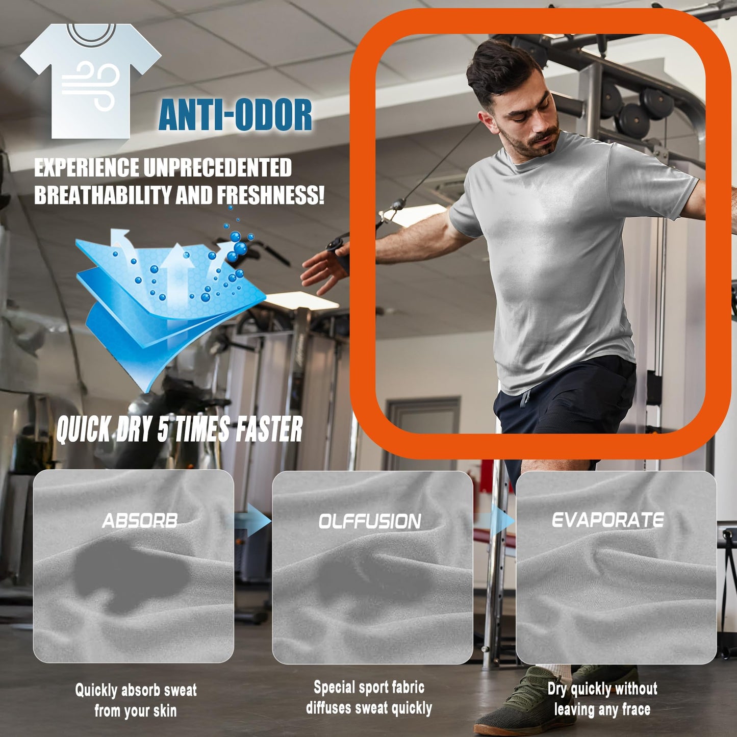 Men's Cooling Workout Shirts Bamboo Viscose Anti Odor Moisture Wicking Athletic Short Sleeve Lightweight Loose Gym Tee